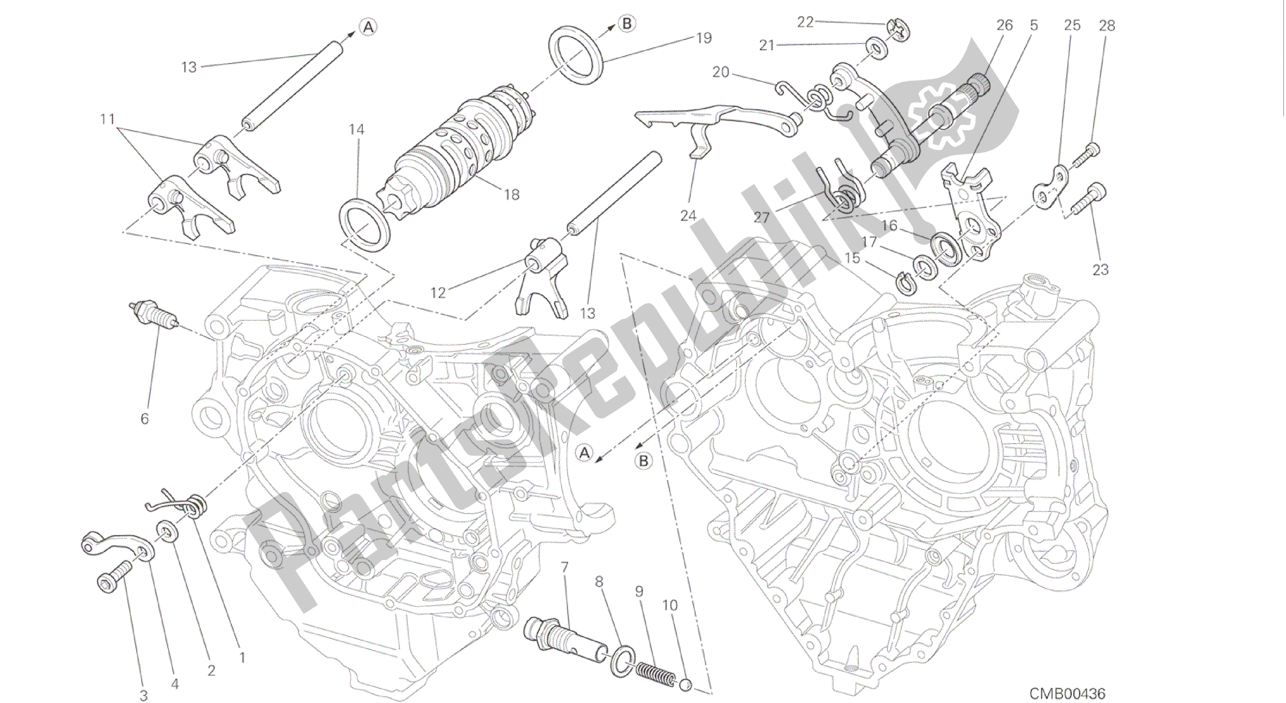 Alle onderdelen voor de Tekening 002 - Schakelnok - Vork [mod: M 1200] Groepsmotor van de Ducati Monster 1200 2016