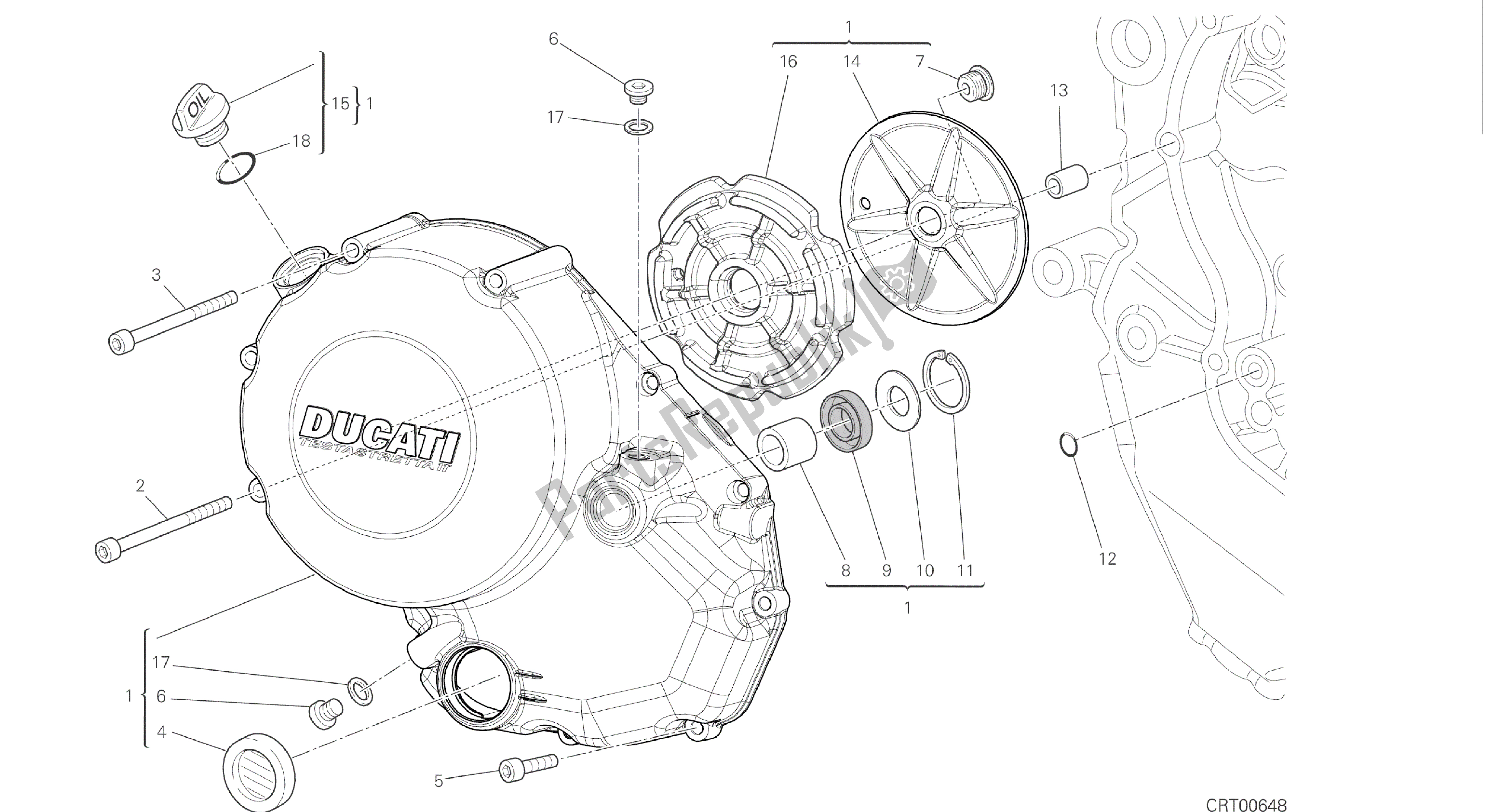 Alle onderdelen voor de Tekening 005 - Koppelingsdeksel [mod: M 1200] Groepsmotor van de Ducati Monster 1200 2016