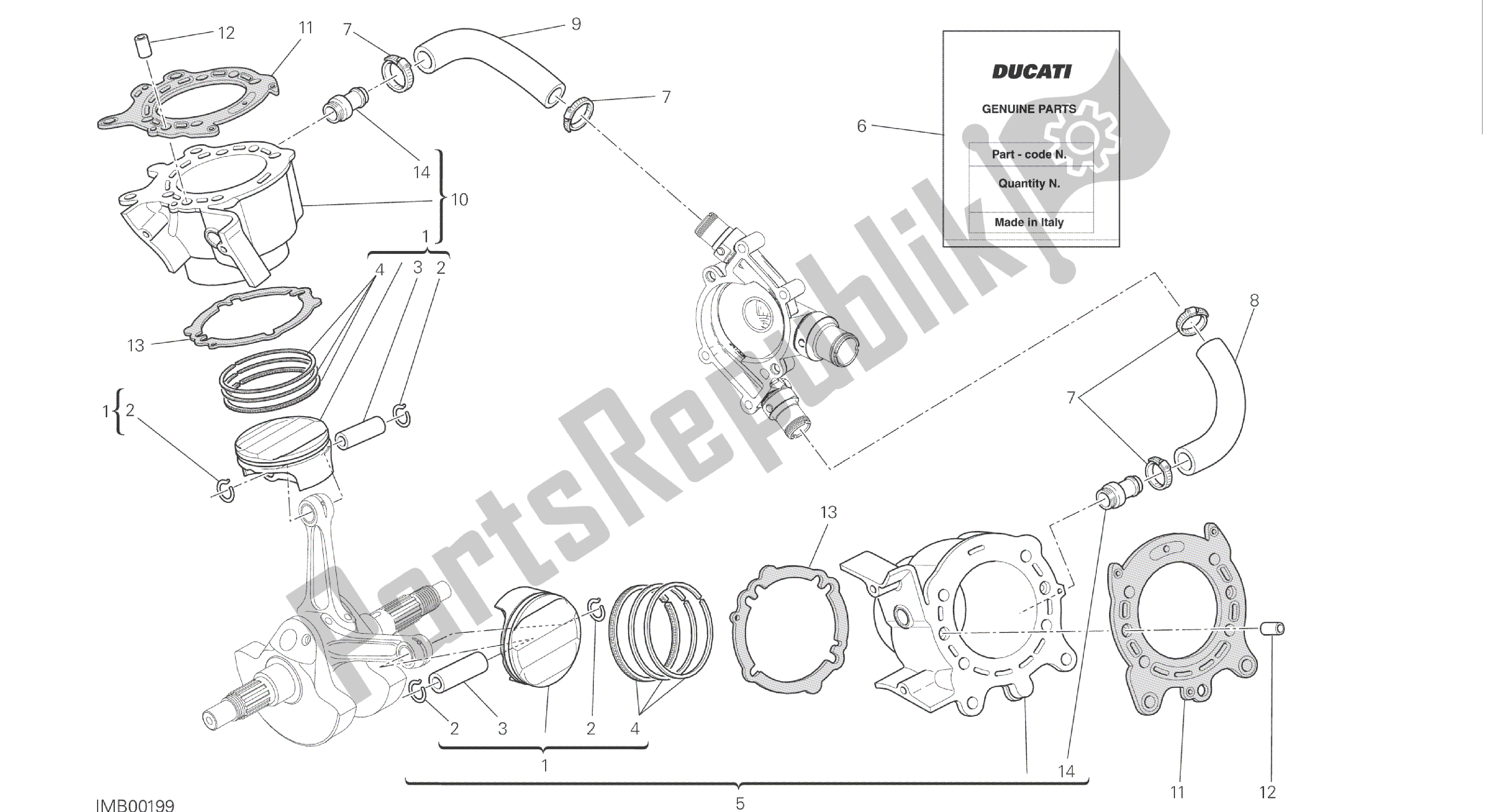 Todas las partes para Dibujo 007 - Cilindros - Pistones [mod: M 1200] Motor De Grupo de Ducati Monster 1200 2016