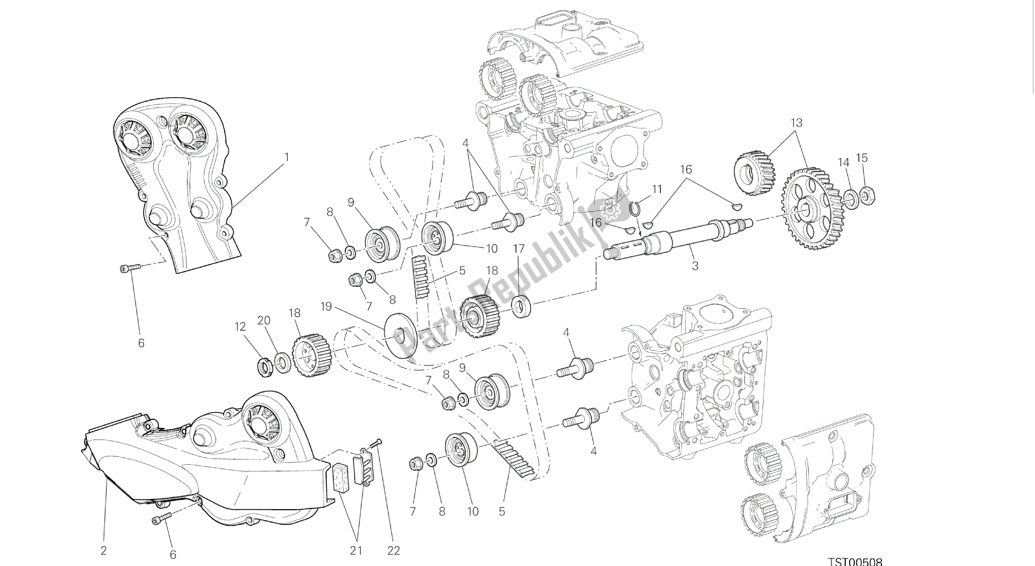 Tutte le parti per il Disegno 008 - Gruppo Motore Distribuzione [mod: M 1200] del Ducati Monster 1200 2016