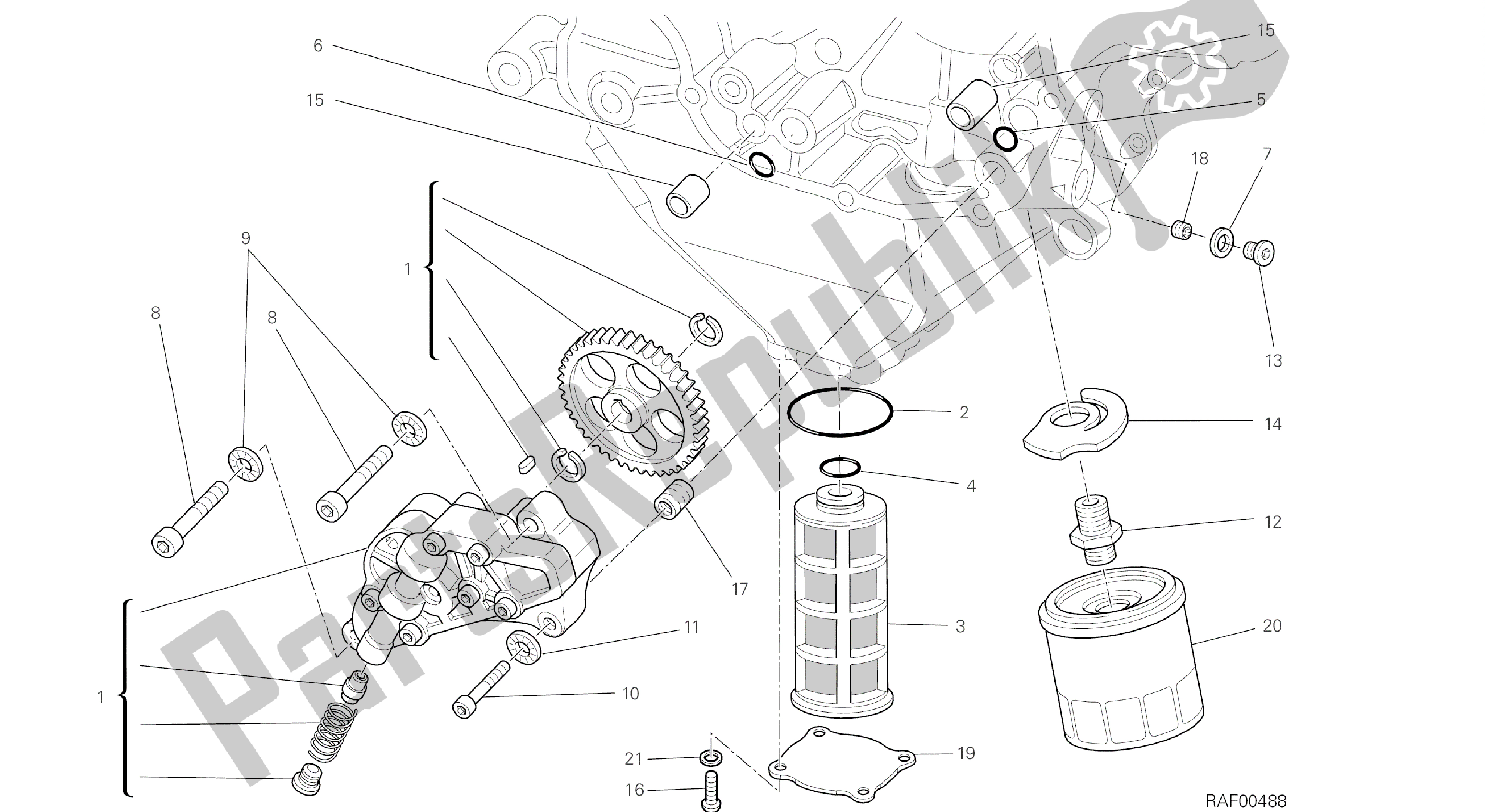 Todas las partes para Dibujo 009 - Motor De Grupo De Filtros Y Bomba De Aceite [mod: M 1200] de Ducati Monster 1200 2016