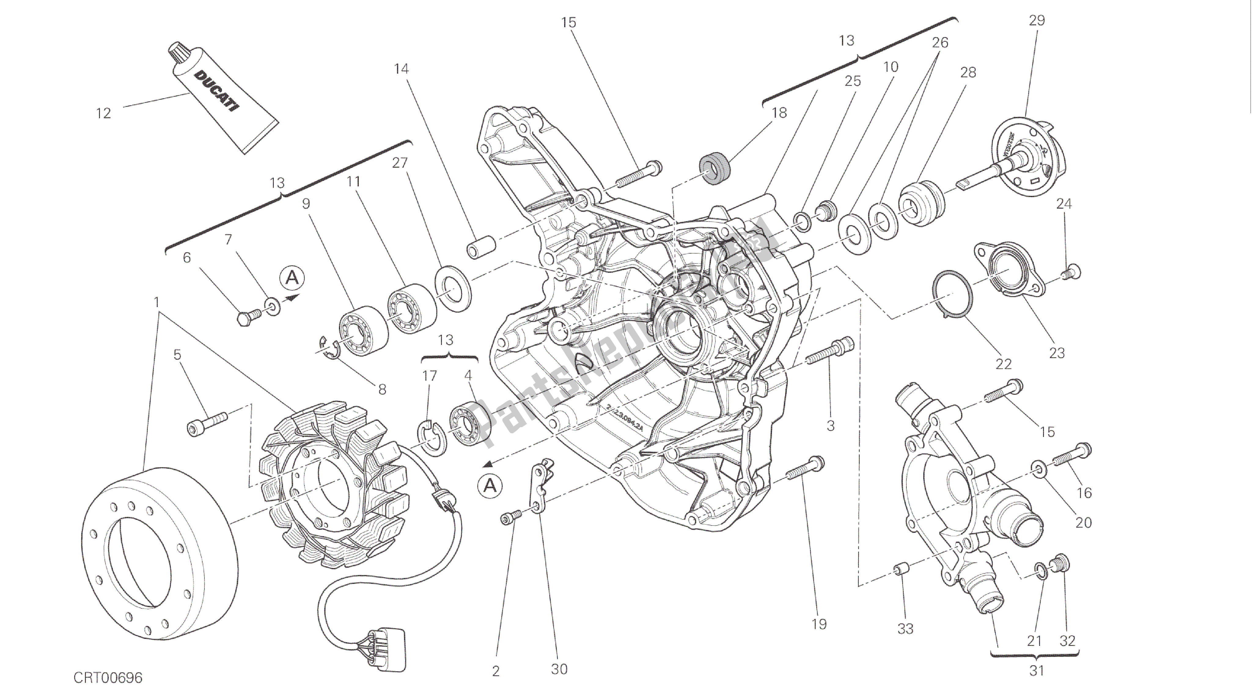 Alle onderdelen voor de Tekening 011 - Waterpomp-altr-zijde Crnkcse Deksel [mod: M 1200] Groepsmotor van de Ducati Monster 1200 2016