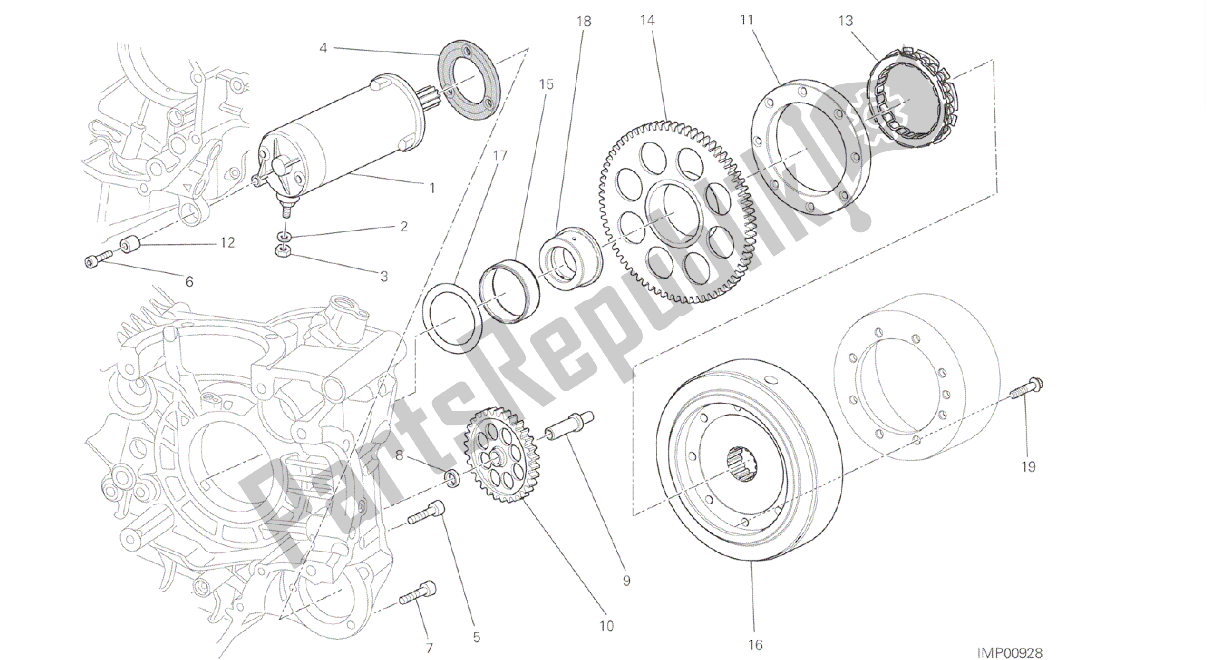 Todas las partes para Dibujo 012 - Motor De Grupo De Arranque Eléctrico Y Encendido [mod: M 1200] de Ducati Monster 1200 2016