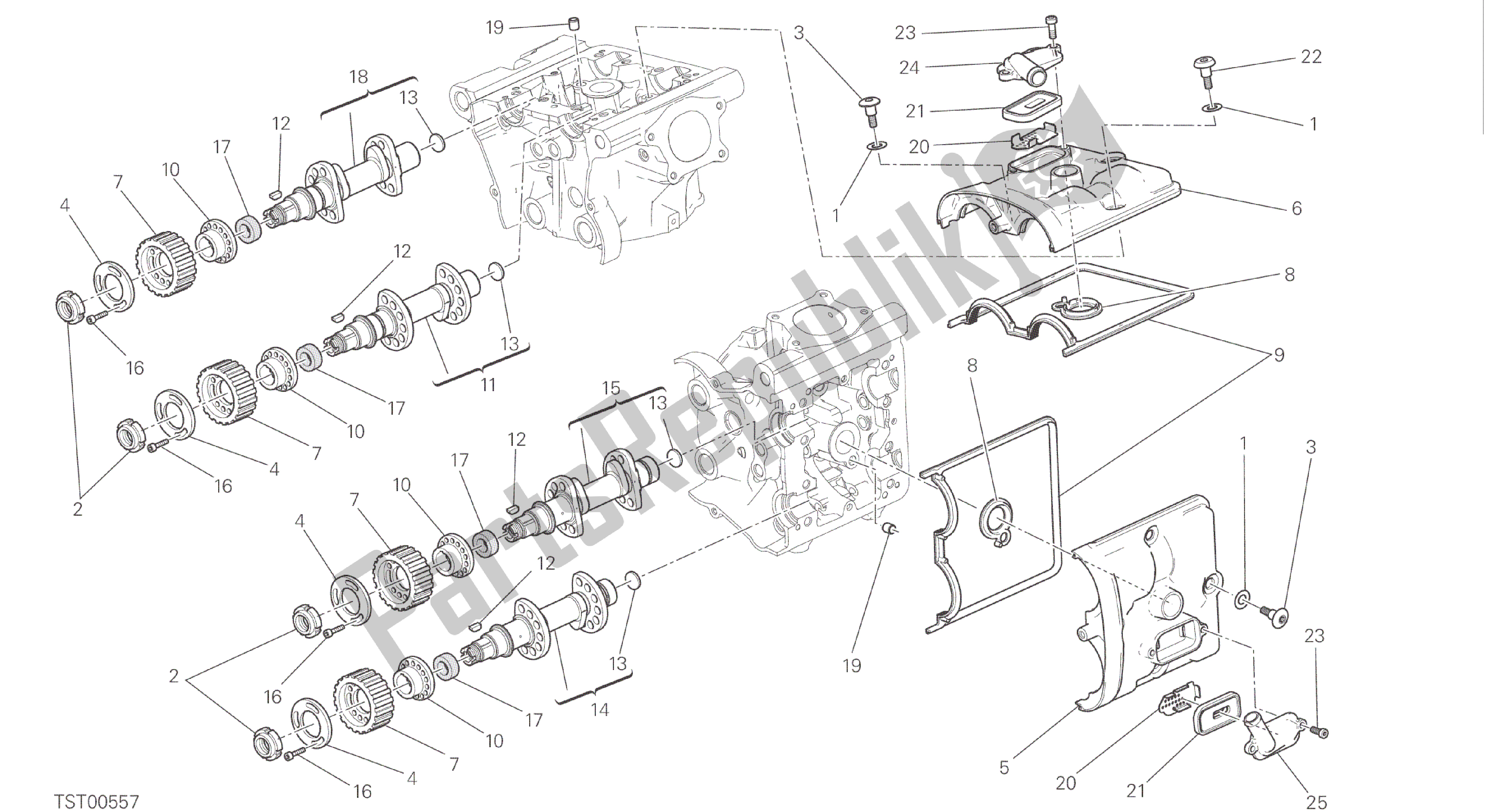 Alle onderdelen voor de Tekening 013 - Nokkenas [mod: M 1200] Groepsmotor van de Ducati Monster 1200 2016
