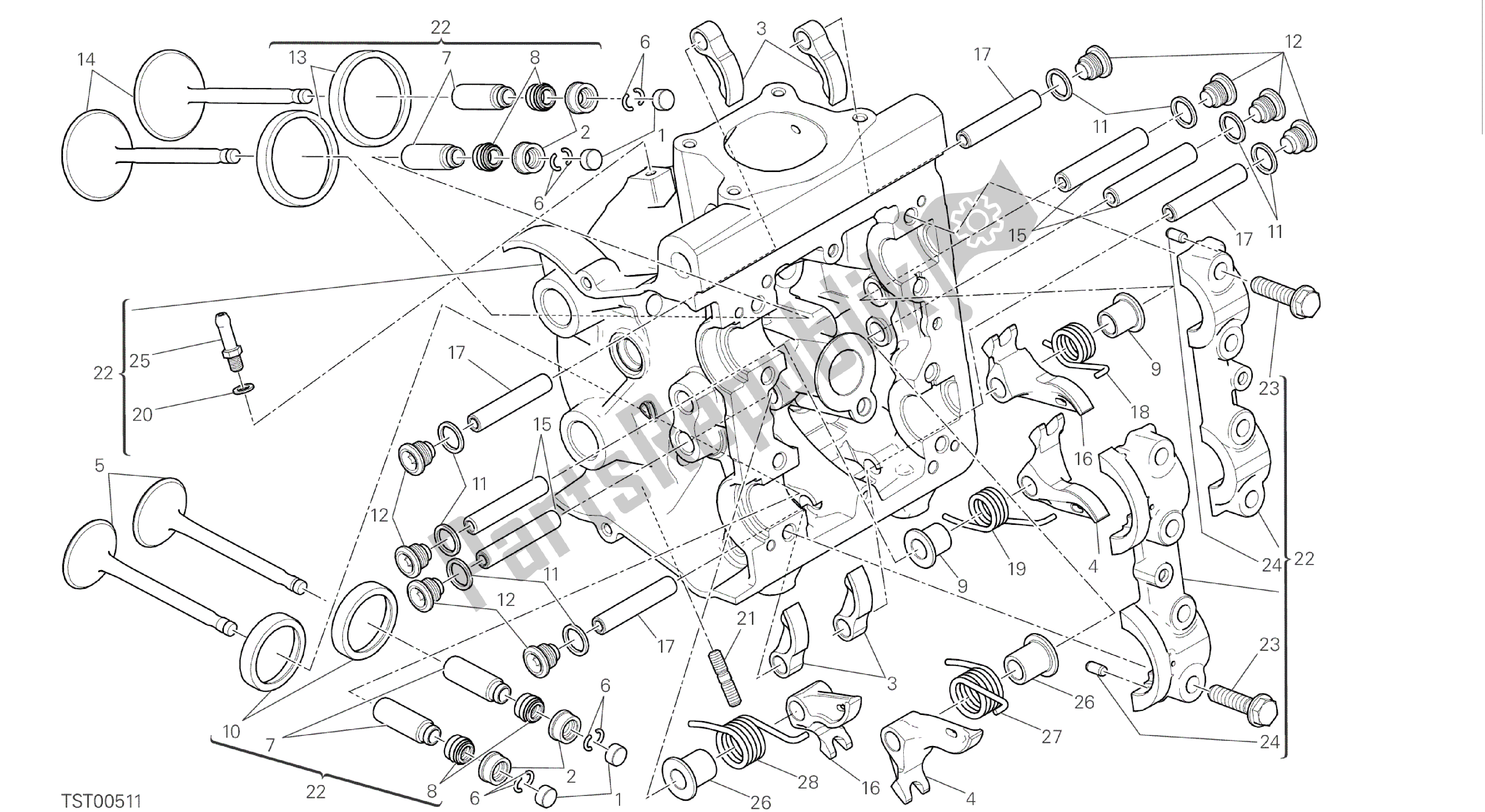 Alle onderdelen voor de Tekening 015 - Horizontale Kop [mod: M 1200] Groepsmotor van de Ducati Monster 1200 2016