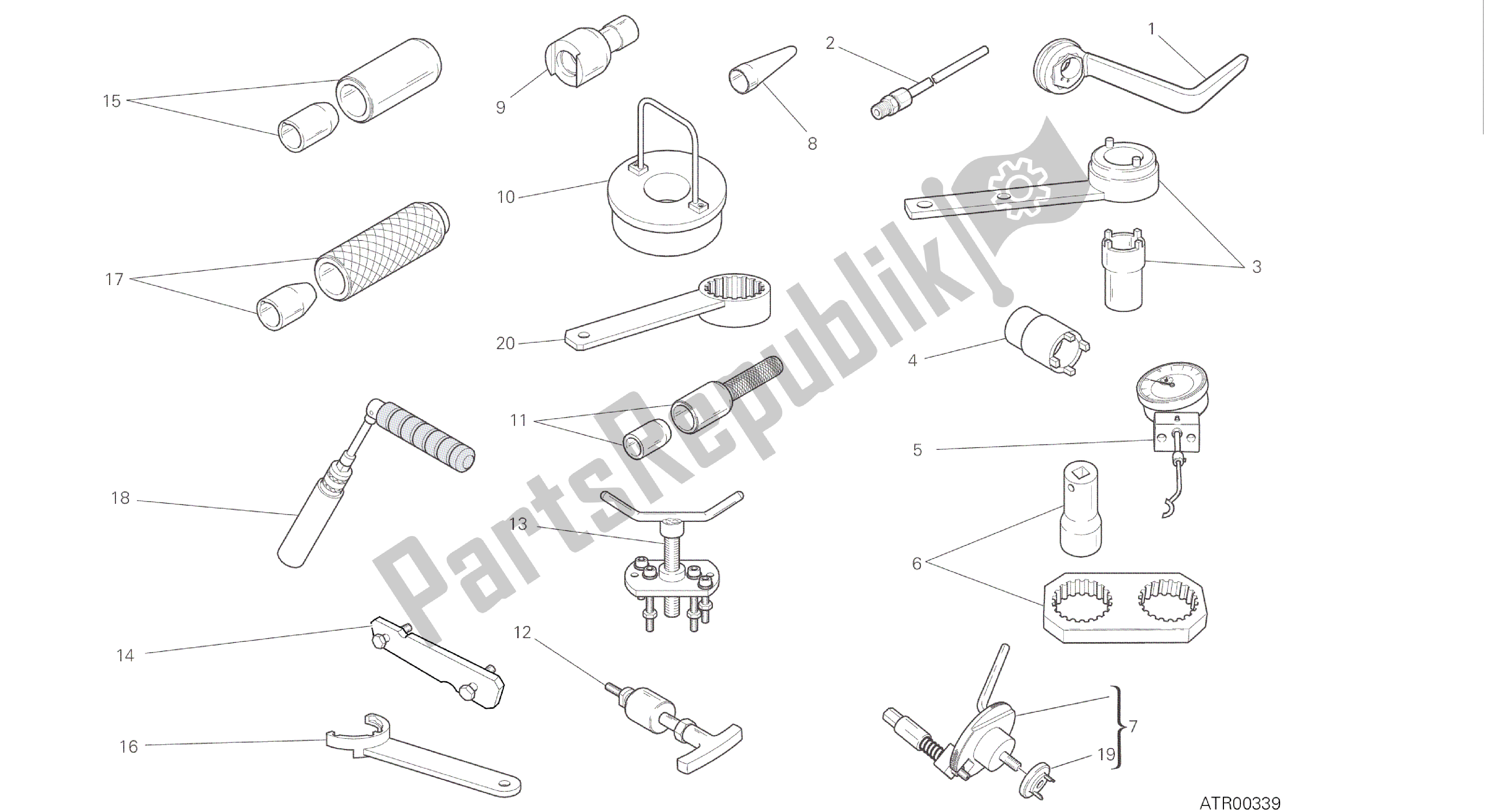 Todas las partes para Dibujo 01a - Herramientas De Servicio De Taller, Herramientas De Grupo Motor [mod: M 1200] de Ducati Monster 1200 2016