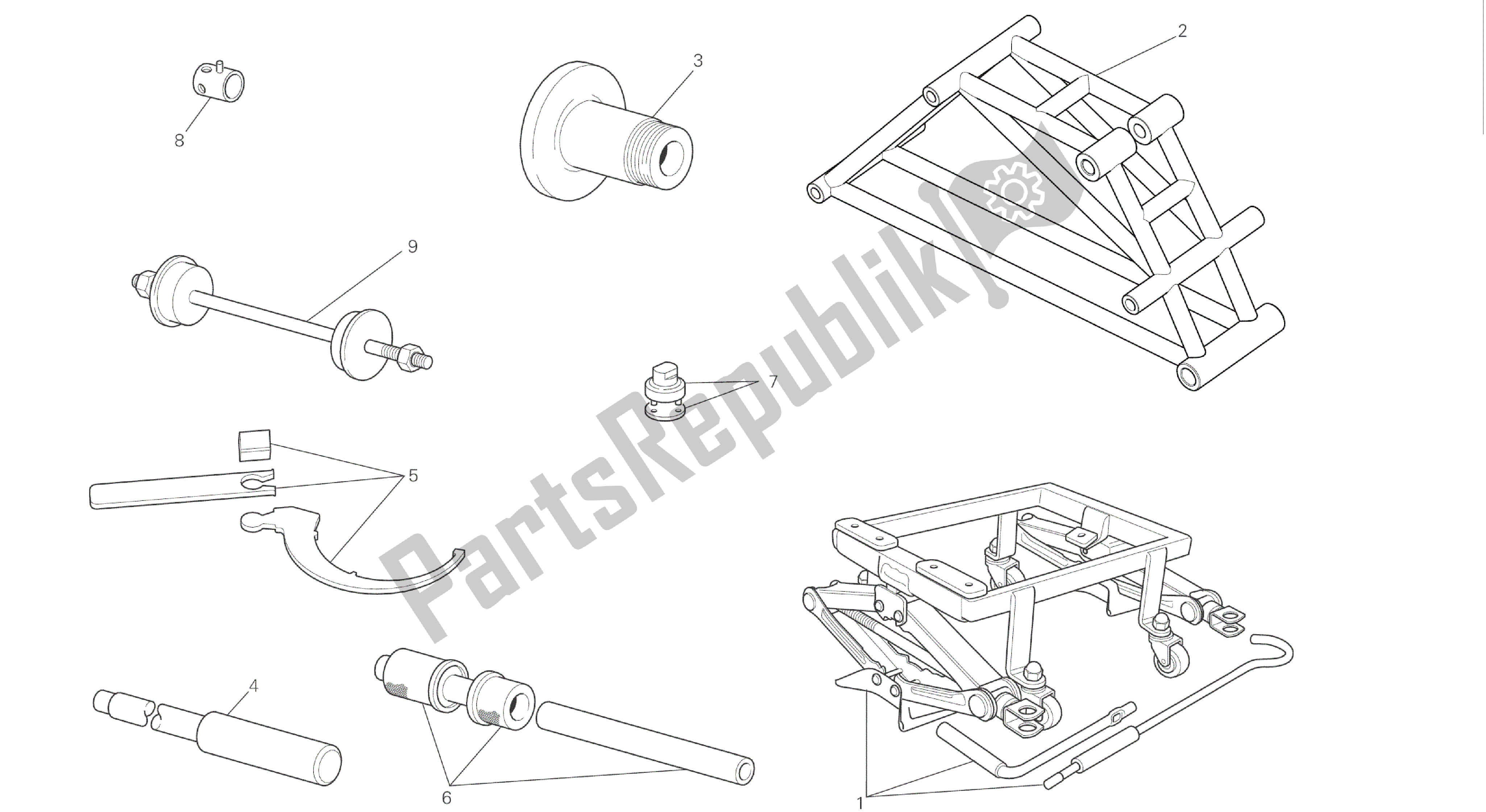 Alle onderdelen voor de Tekening 01b - Werkplaats Service Tools, Frame [mod: M 1200] Groep Tools van de Ducati Monster 1200 2016