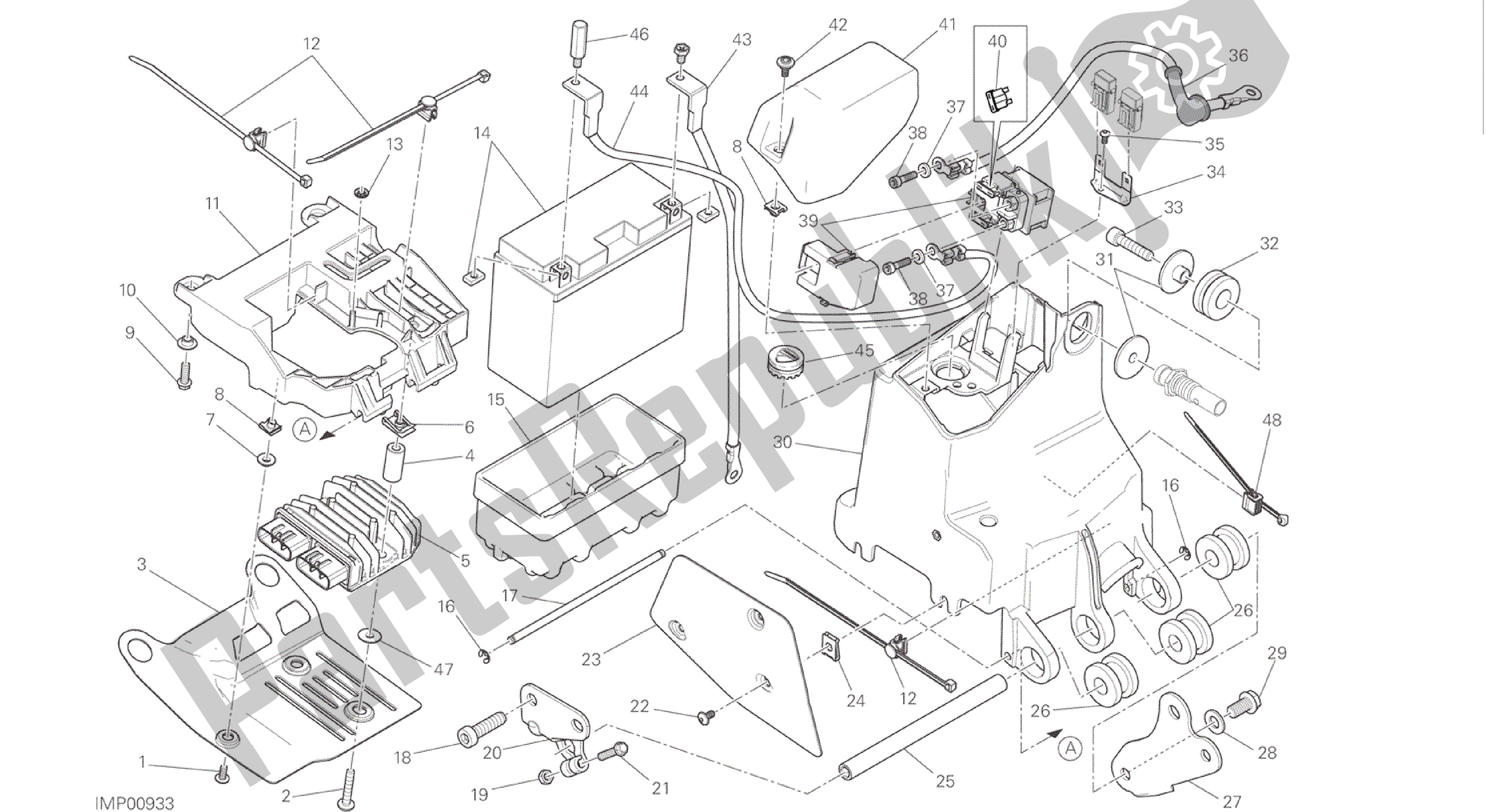 Alle onderdelen voor de Tekening 018 - Batterijhouder [mod: M 1200] Groep Elektrisch van de Ducati Monster 1200 2016