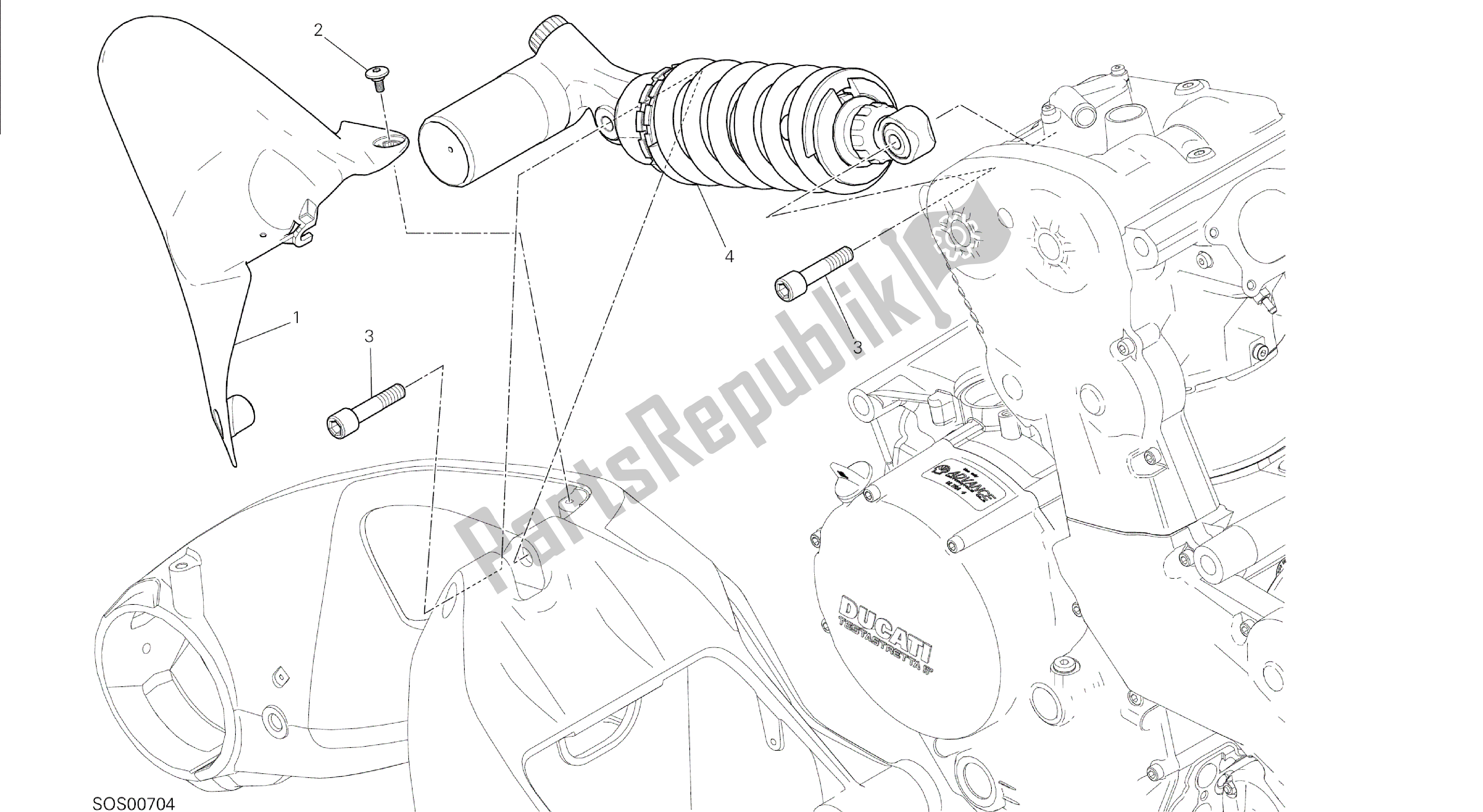 Todas las partes para Dibujo 028 - Marco De Grupo Sospensione Posteriore [mod: M 1200s; Xst: Chn, Eur, Fra, Jap] de Ducati Monster S 1200 2014