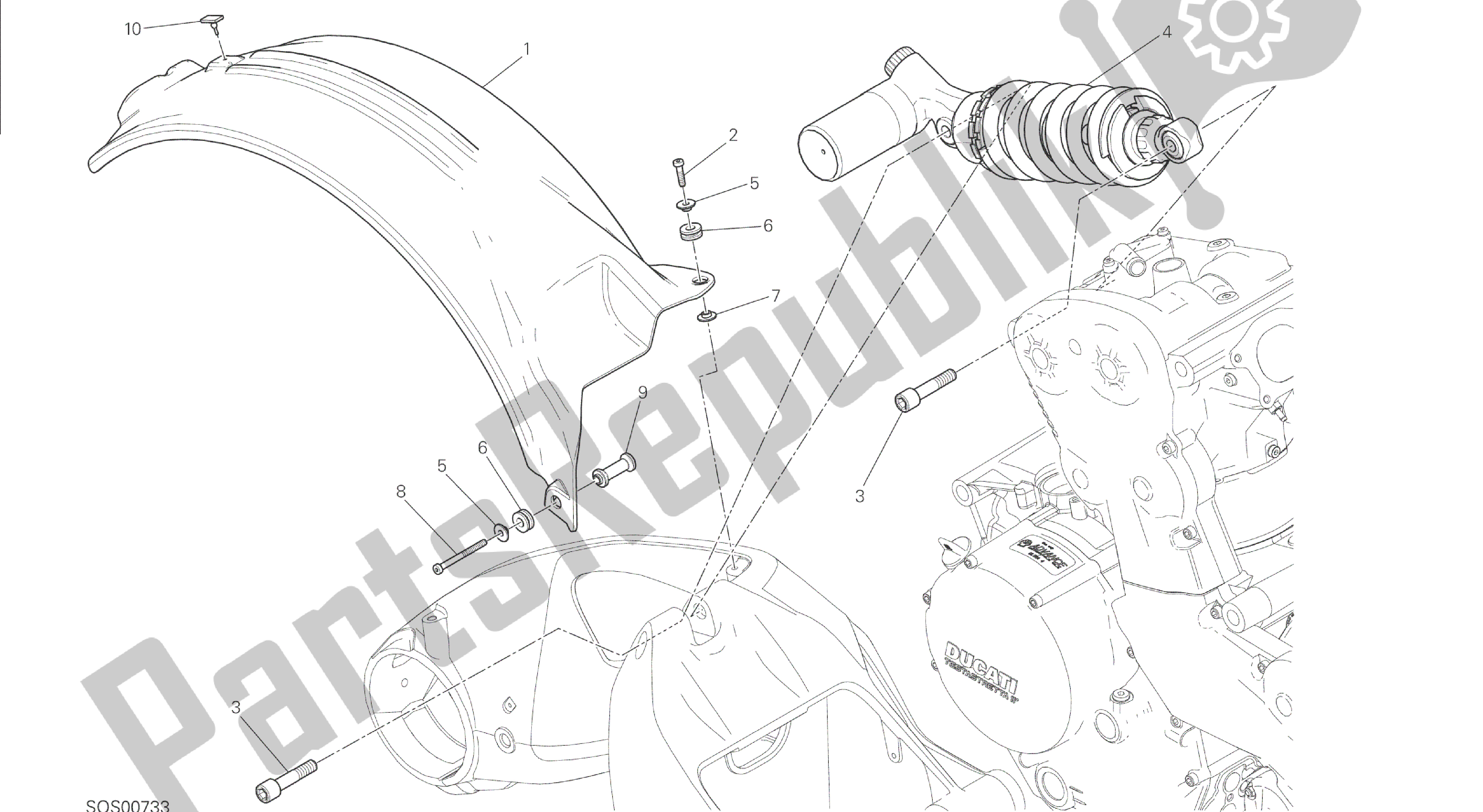Todas las partes para Dibujo 028 - Marco De Grupo Sospensione Posteriore [mod: M 1200s; Xst: Aus] de Ducati Monster S 1200 2014