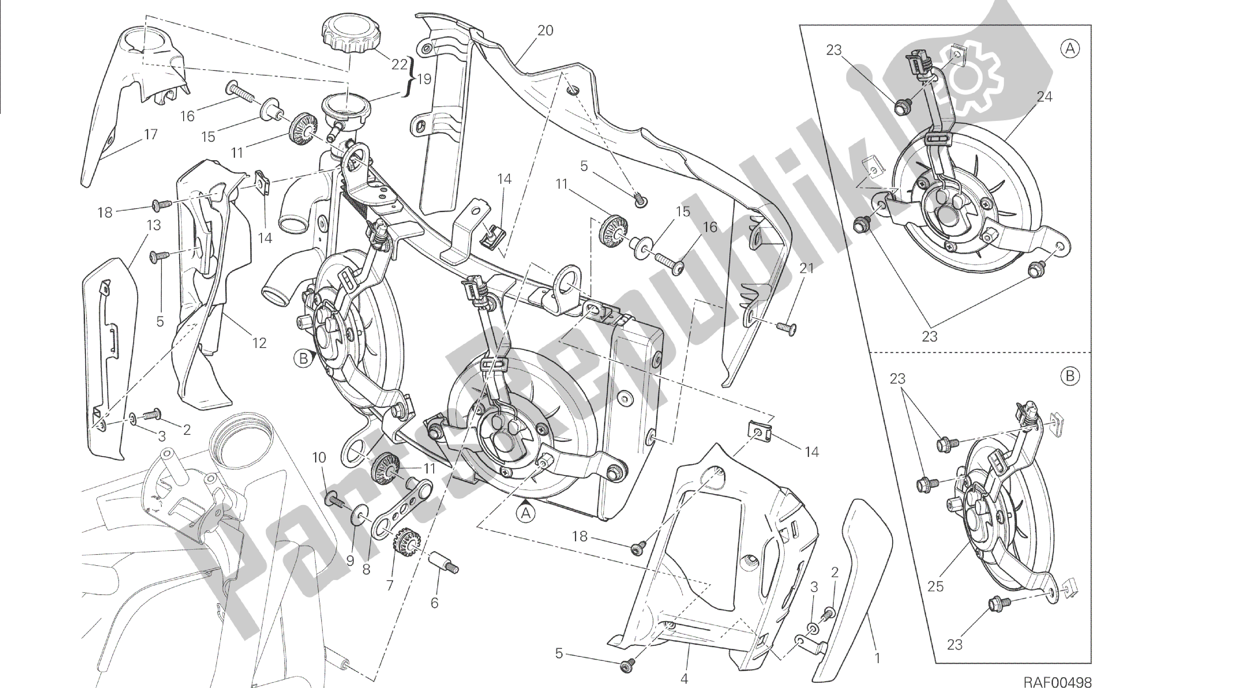 Alle onderdelen voor de Tekening 030 - Waterkoeler [mod: M 1200s] Groepsframe van de Ducati Monster S 1200 2014