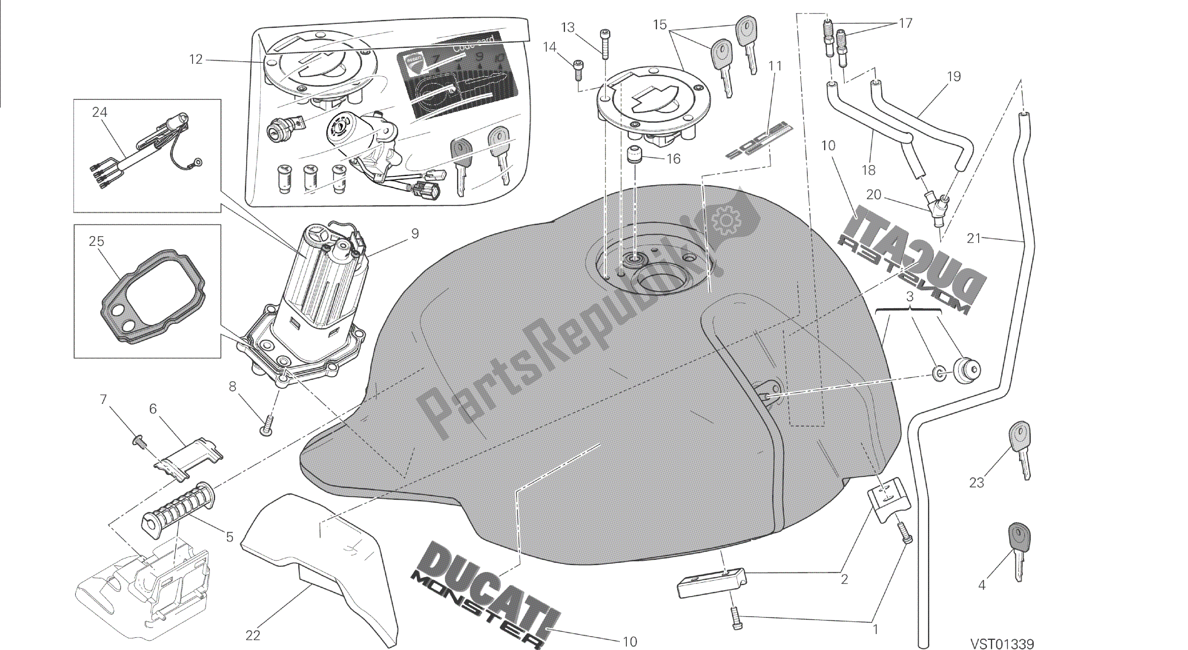 Todas las partes para Dibujo 032 - Tanque De Combustible [mod: M 1200s; Xst: Marco De Grupo Aus, Eur, Fra, Jap] de Ducati Monster S 1200 2014