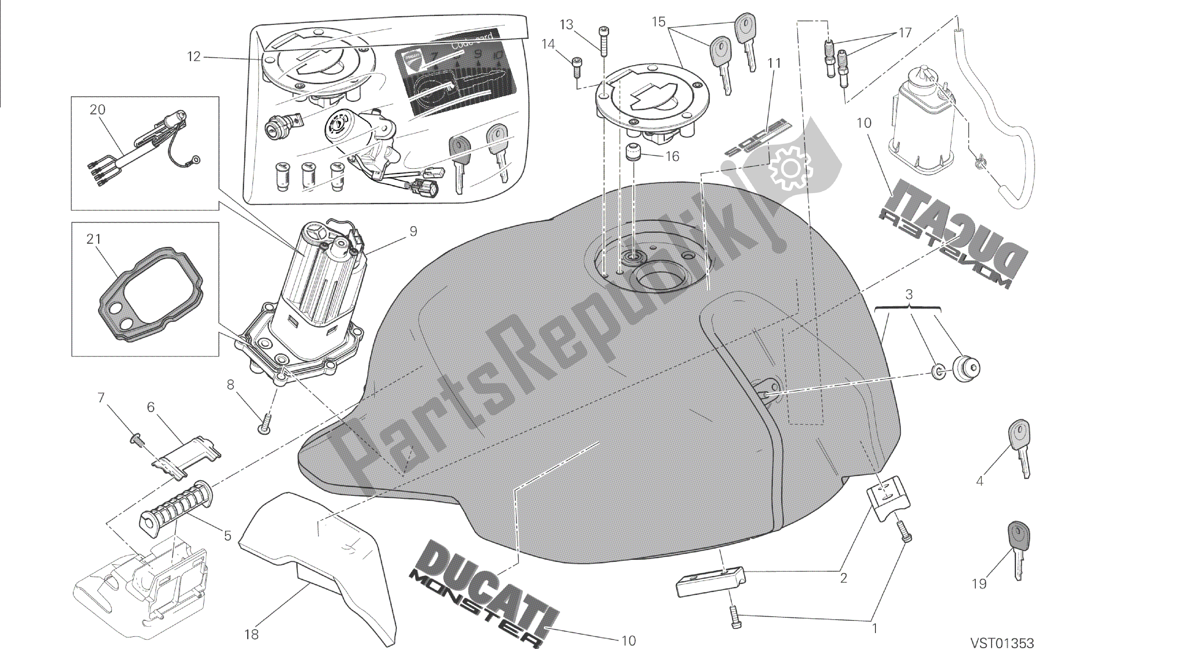 Todas las partes para Dibujo 032 - Tanque De Combustible [mod: M 1200s; Xst: Chn] Marco De Grupo de Ducati Monster S 1200 2014