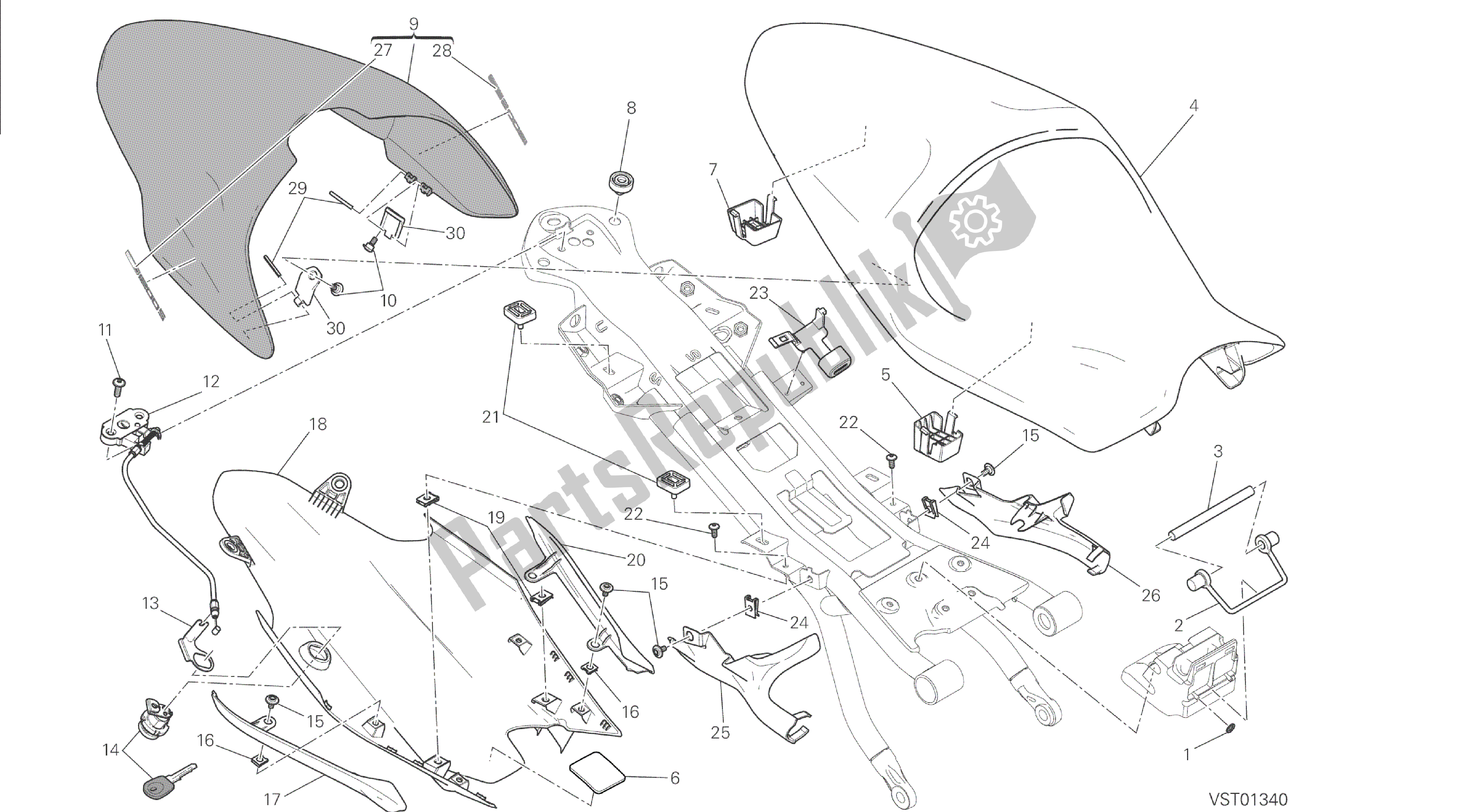 Alle onderdelen voor de Tekening 033 - Stoel [mod: M 1200s] Groepsframe van de Ducati Monster S 1200 2014