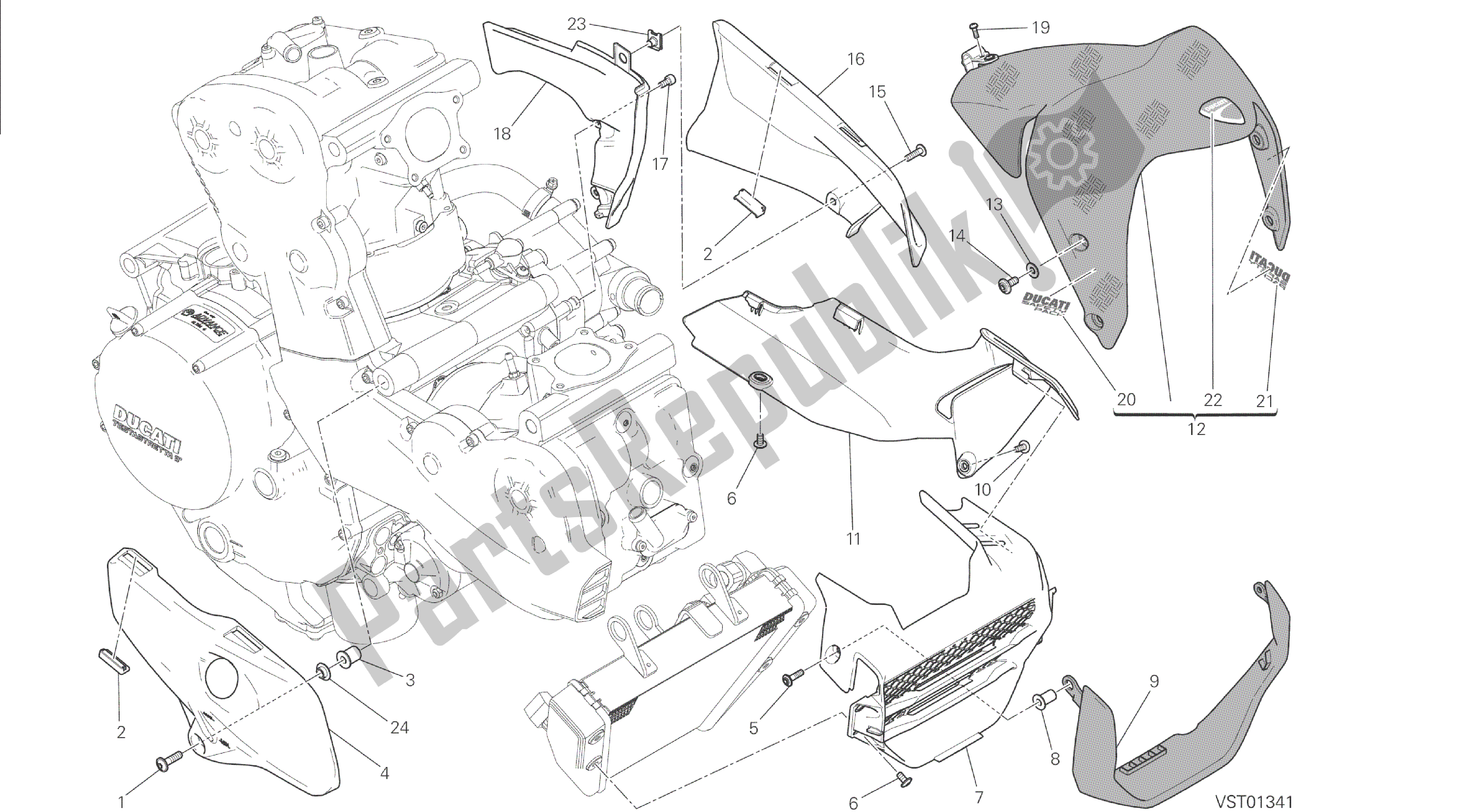 Alle onderdelen voor de Tekening 034 - Halve Kuip [mod: M 1200s] Groepsframe van de Ducati Monster S 1200 2014