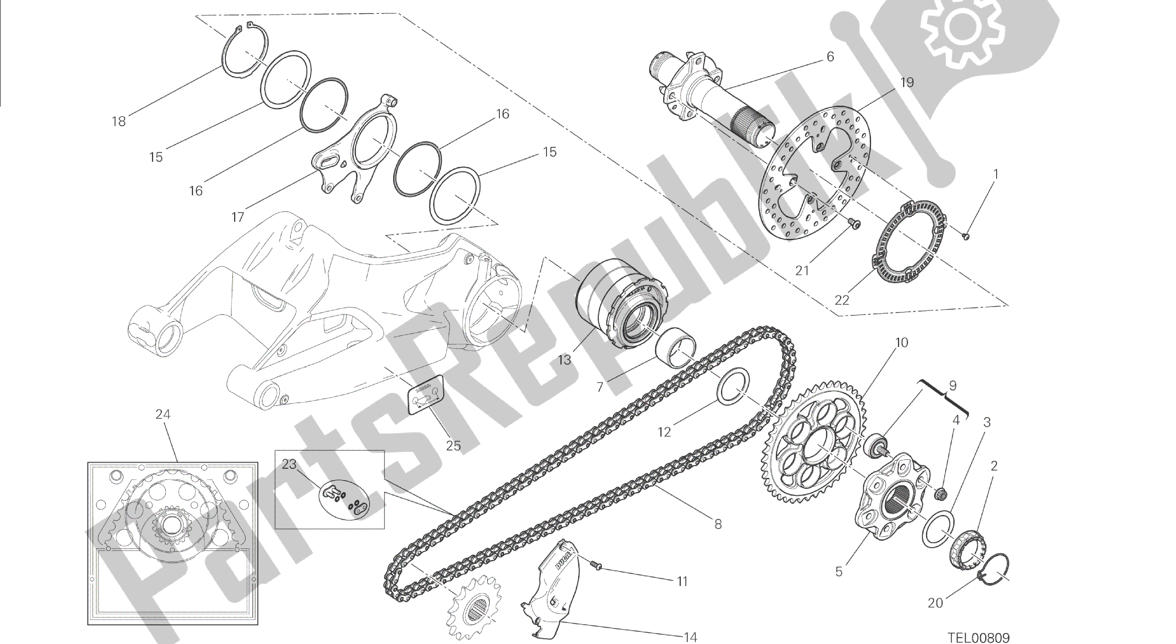 Todas las partes para Dibujo 26a - Eje De La Rueda Trasera [mod: M 1200s; Xst: Aus, Chn, Eur, Jap] Bastidor de Ducati Monster S 1200 2014