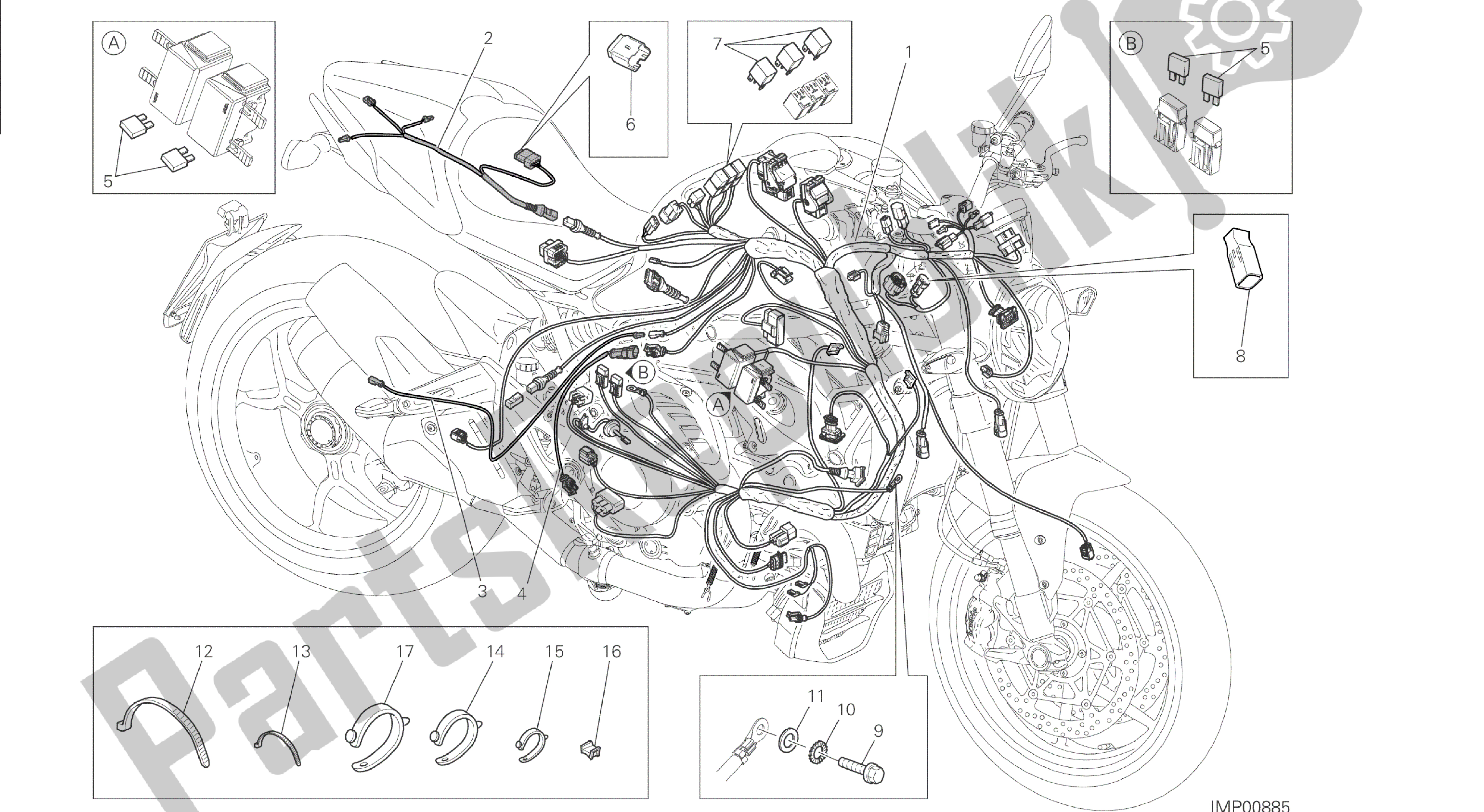 Alle onderdelen voor de Tekening 18b - Kabelboom [mod: M 1200s] Groep Elektrisch van de Ducati Monster S 1200 2014