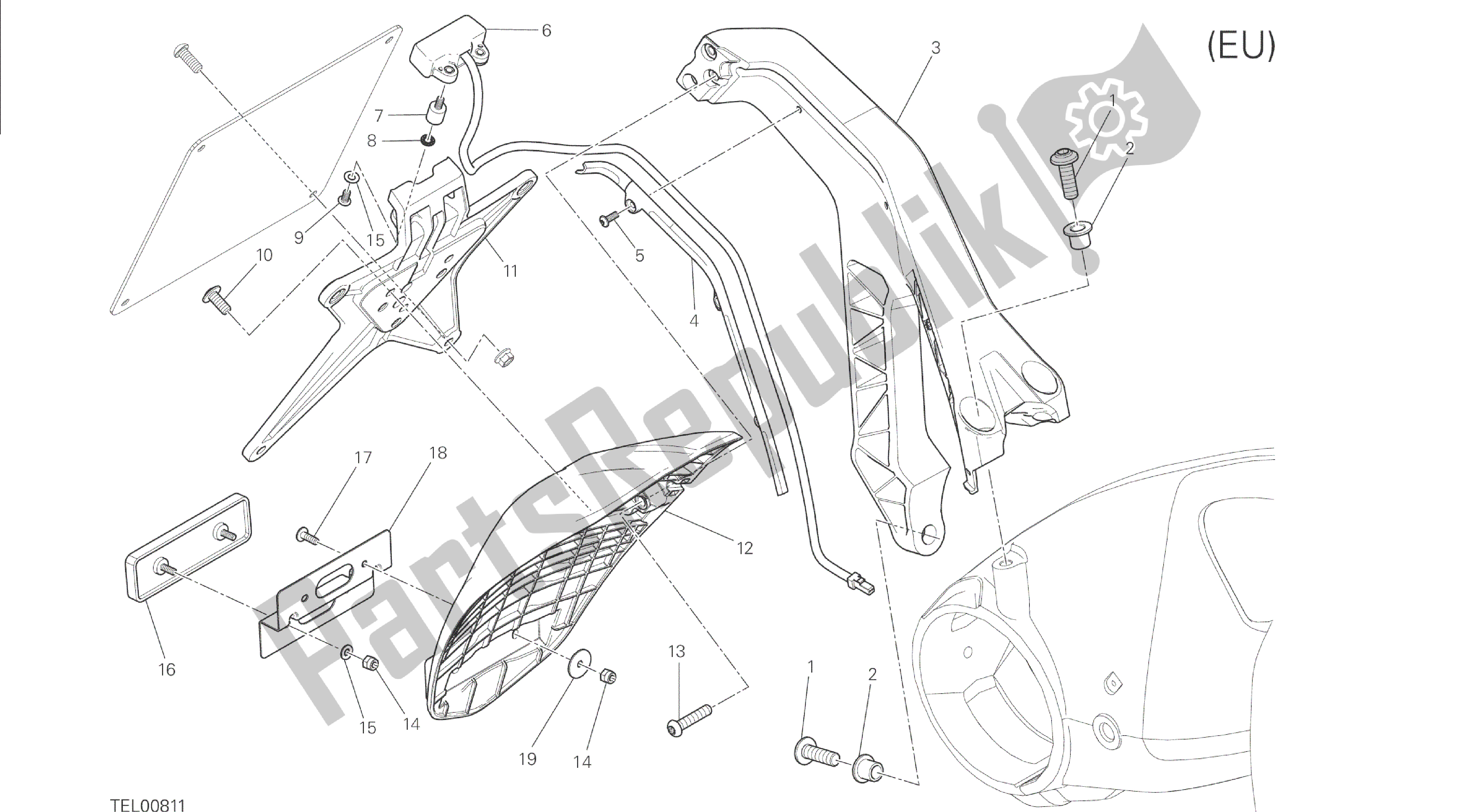 Todas las partes para Dibujo 28b - Portaplacas [mod: M 1200s; Xst: Eur, Fra, Jap] Grupo Eléctrico de Ducati Monster S 1200 2014