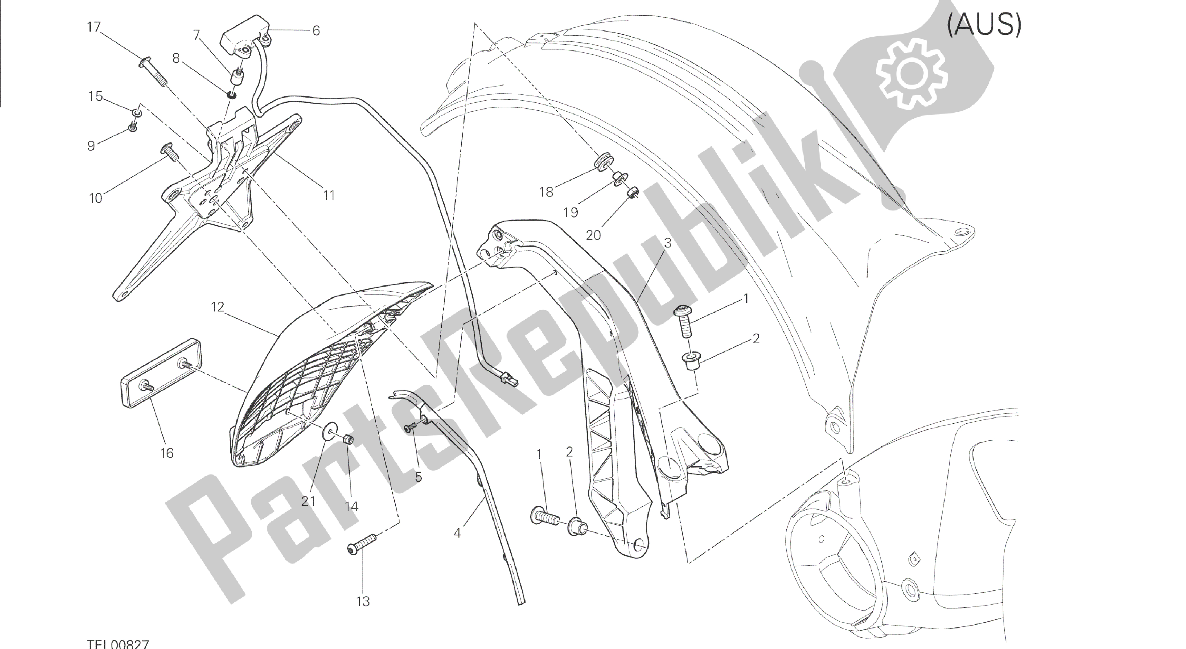 Alle onderdelen voor de Tekening 28b - Plaathouder [mod: M 1200s; Xst: Aus] Groep Elektrisch van de Ducati Monster S 1200 2014