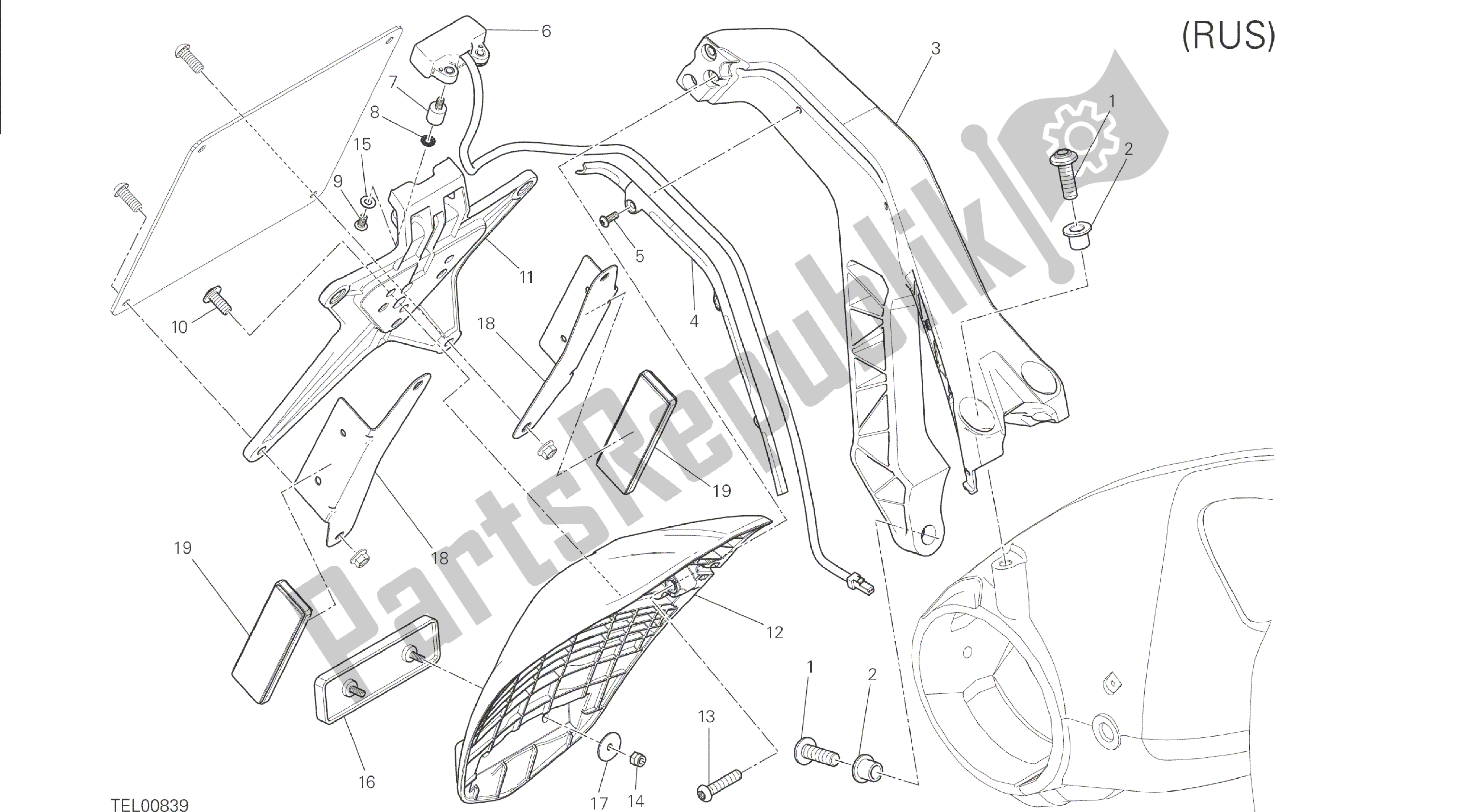 Todas las partes para Dibujo 28b - Soporte De Placa [mod: M 1200s; Xst: Eur] Grupo Eléctrico de Ducati Monster S 1200 2014