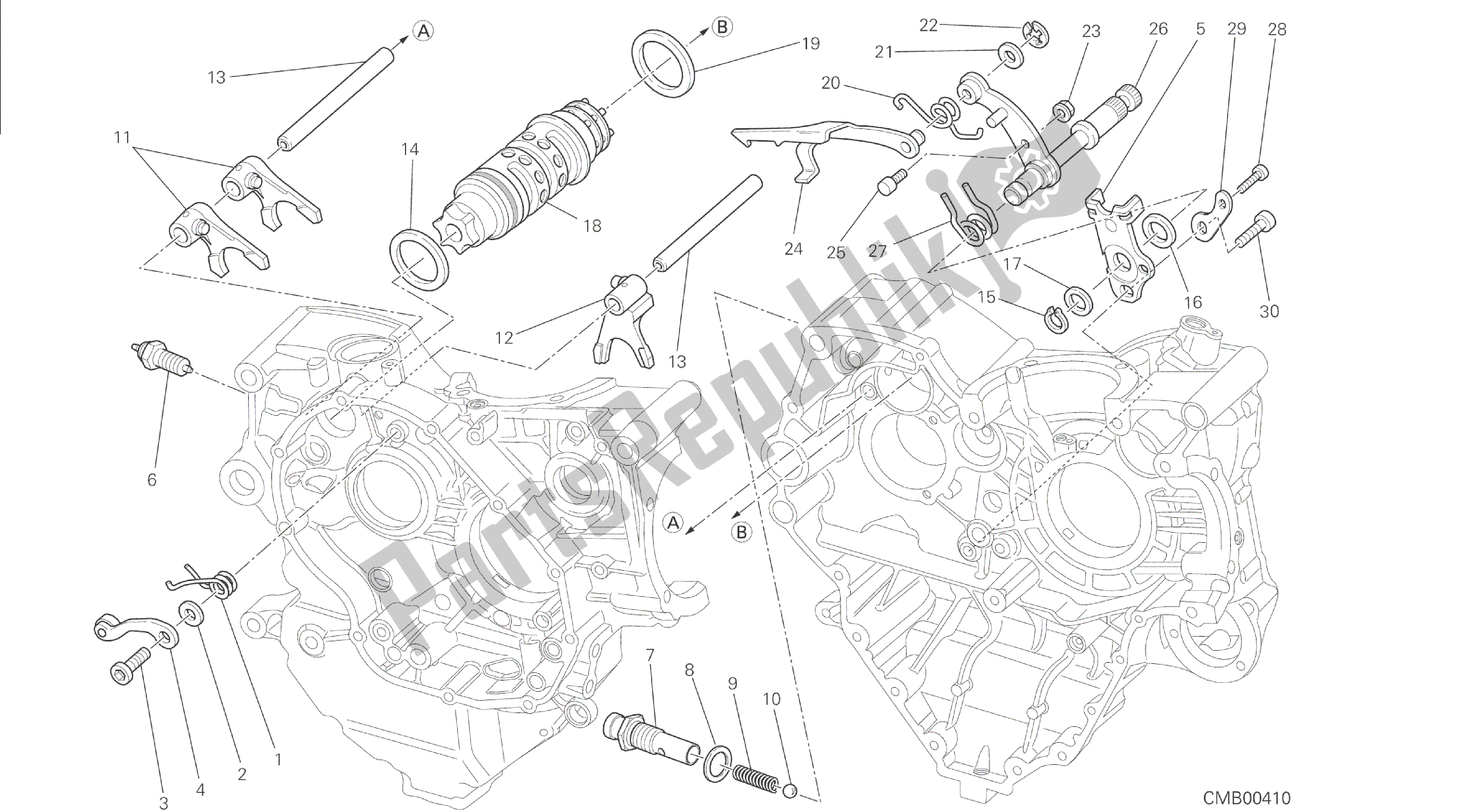 Alle onderdelen voor de Tekening 002 - Schakelnok - Vork [mod: M 1200s] Groepsmotor van de Ducati Monster S 1200 2014