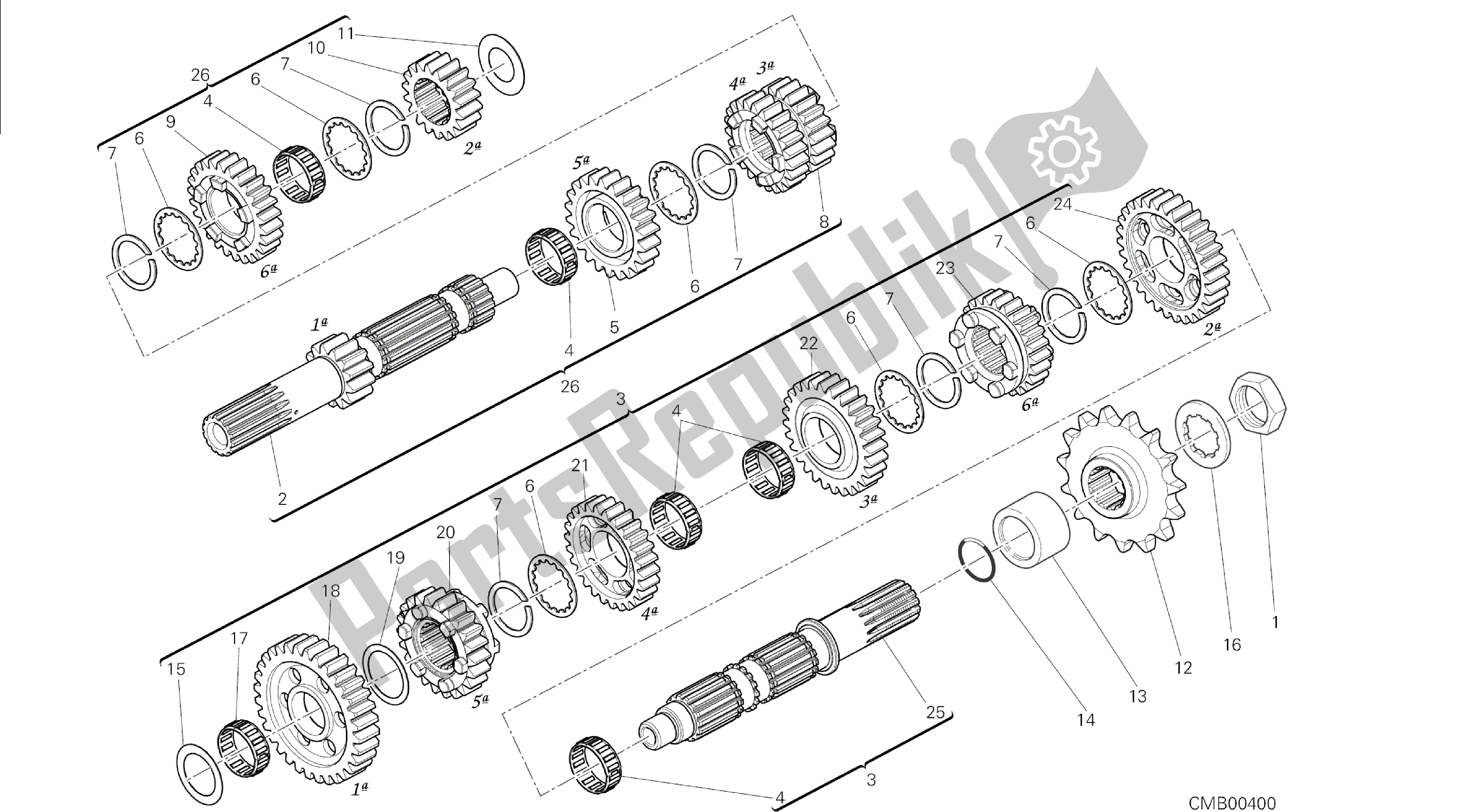 Todas las partes para Dibujo 003 - Motor De Grupo Caja De Cambios [mod: M 1200s] de Ducati Monster S 1200 2014