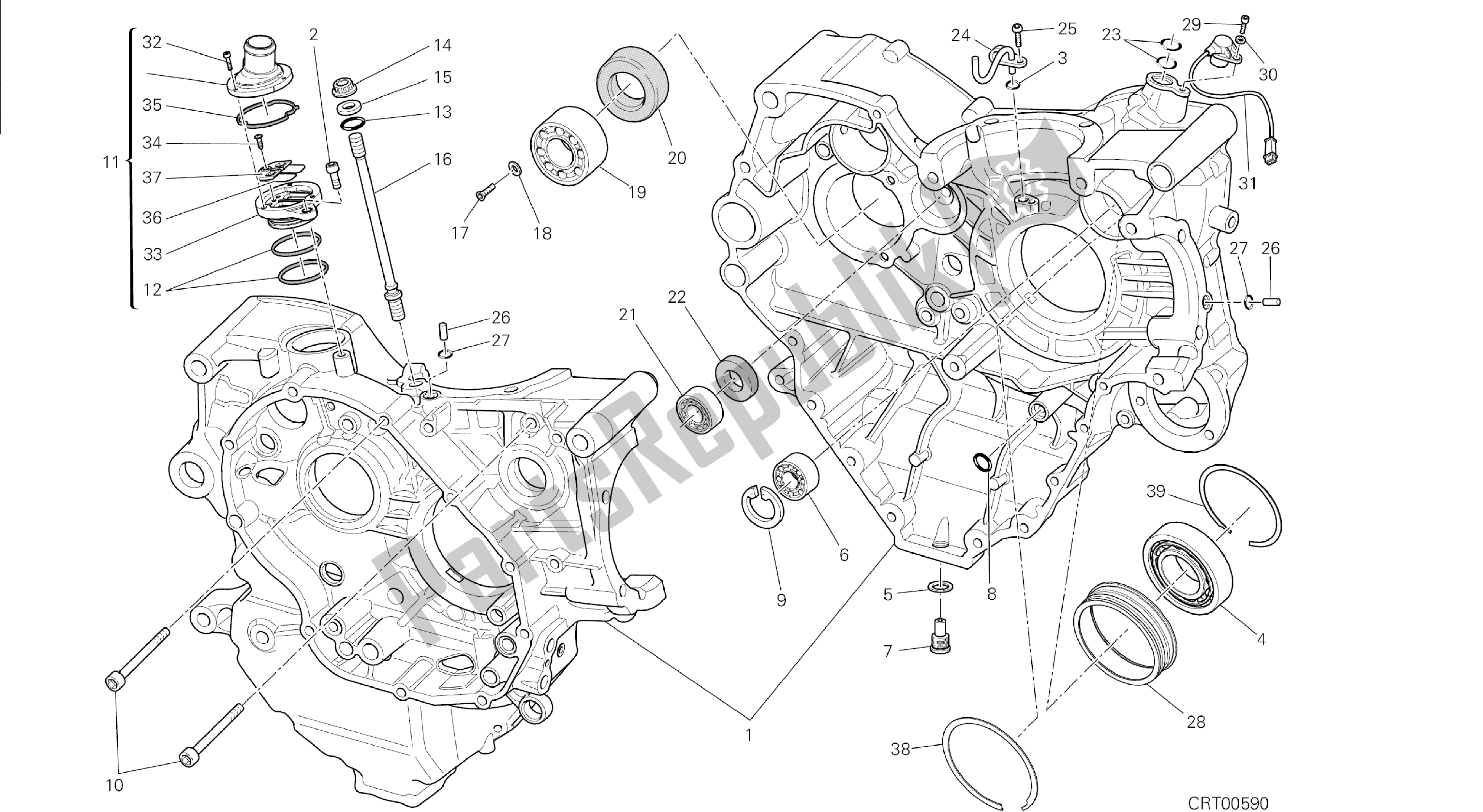 Todas las partes para Dibujo 010 - Motor De Grupo Par Medio Cárter [mod: M 1200s] de Ducati Monster S 1200 2014