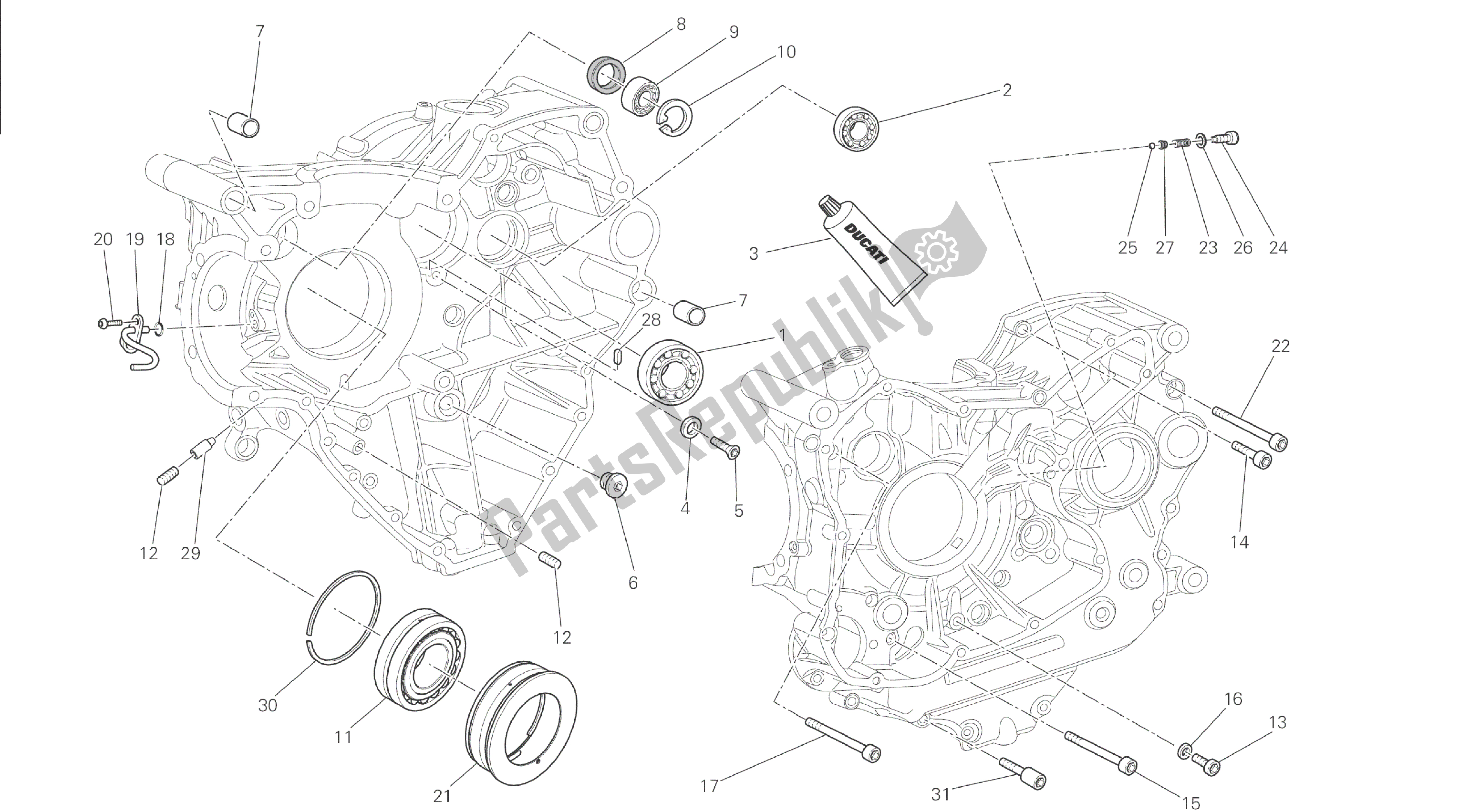 Alle onderdelen voor de Tekening 10a - Halve Carters Paar [mod: M 1200s] Groepsmotor van de Ducati Monster S 1200 2014