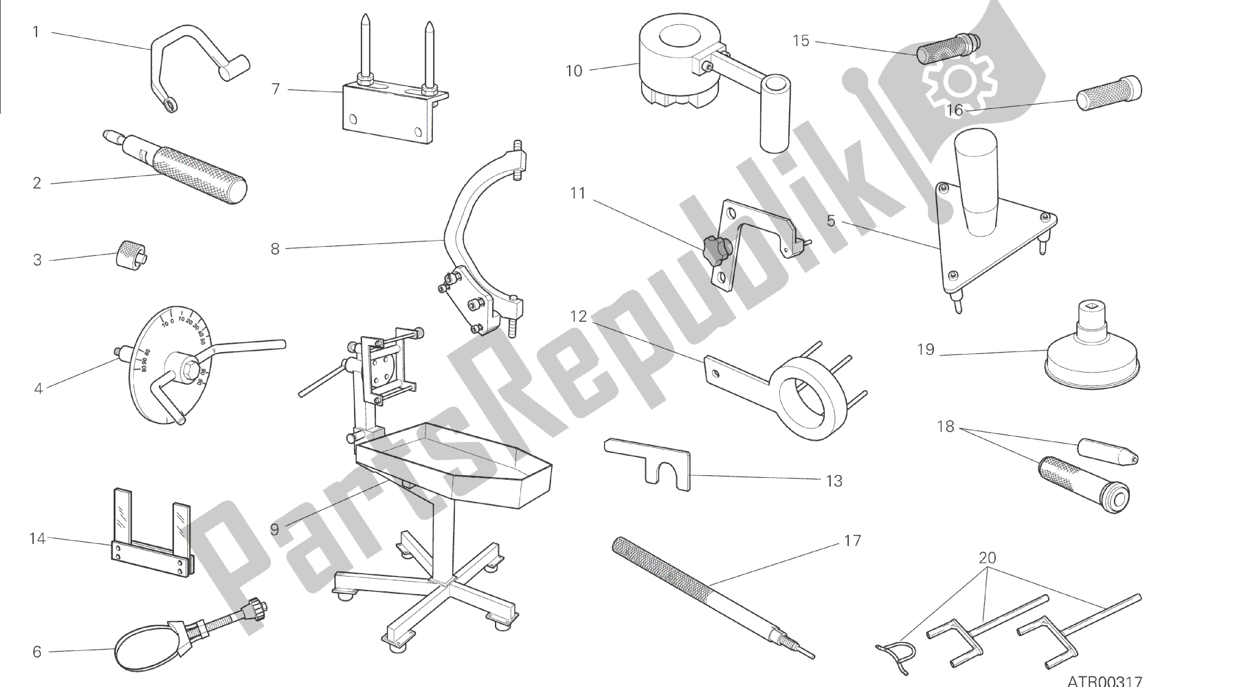 Todas las partes para Dibujo 001 - Herramientas De Servicio De Taller, Herramientas De Grupo Motor [mod: M 1200s] de Ducati Monster S 1200 2014