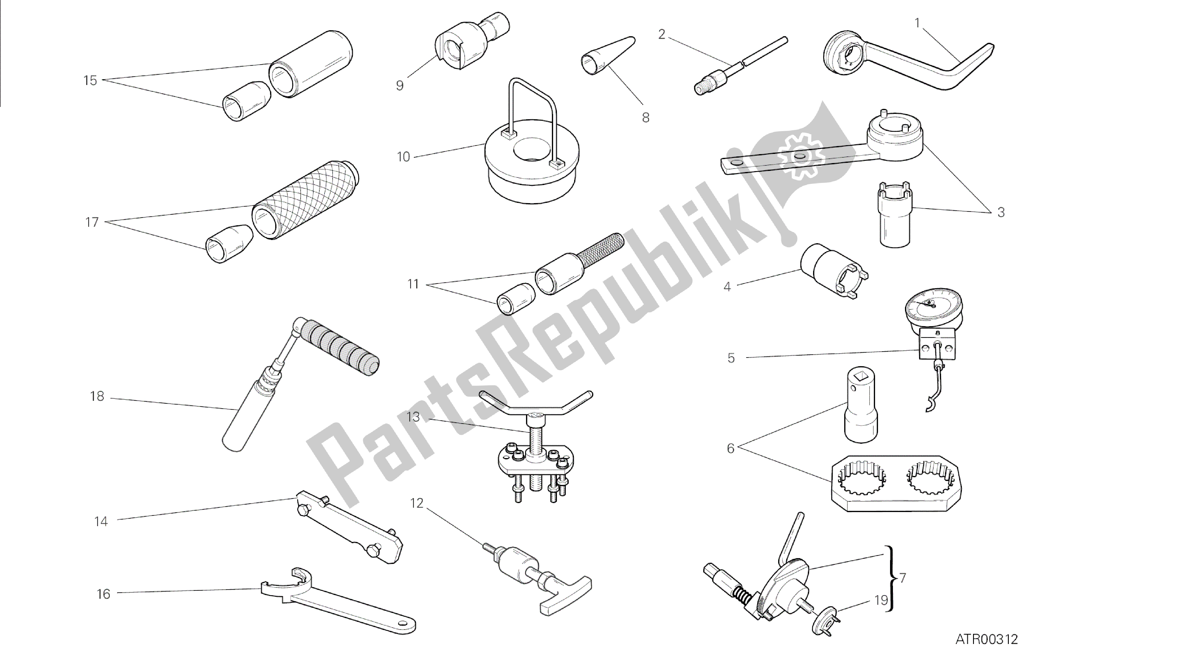 Todas las partes para Dibujo 01a - Herramientas De Servicio De Taller, Herramientas De Grupo Motor [mod: M 1200s] de Ducati Monster S 1200 2014