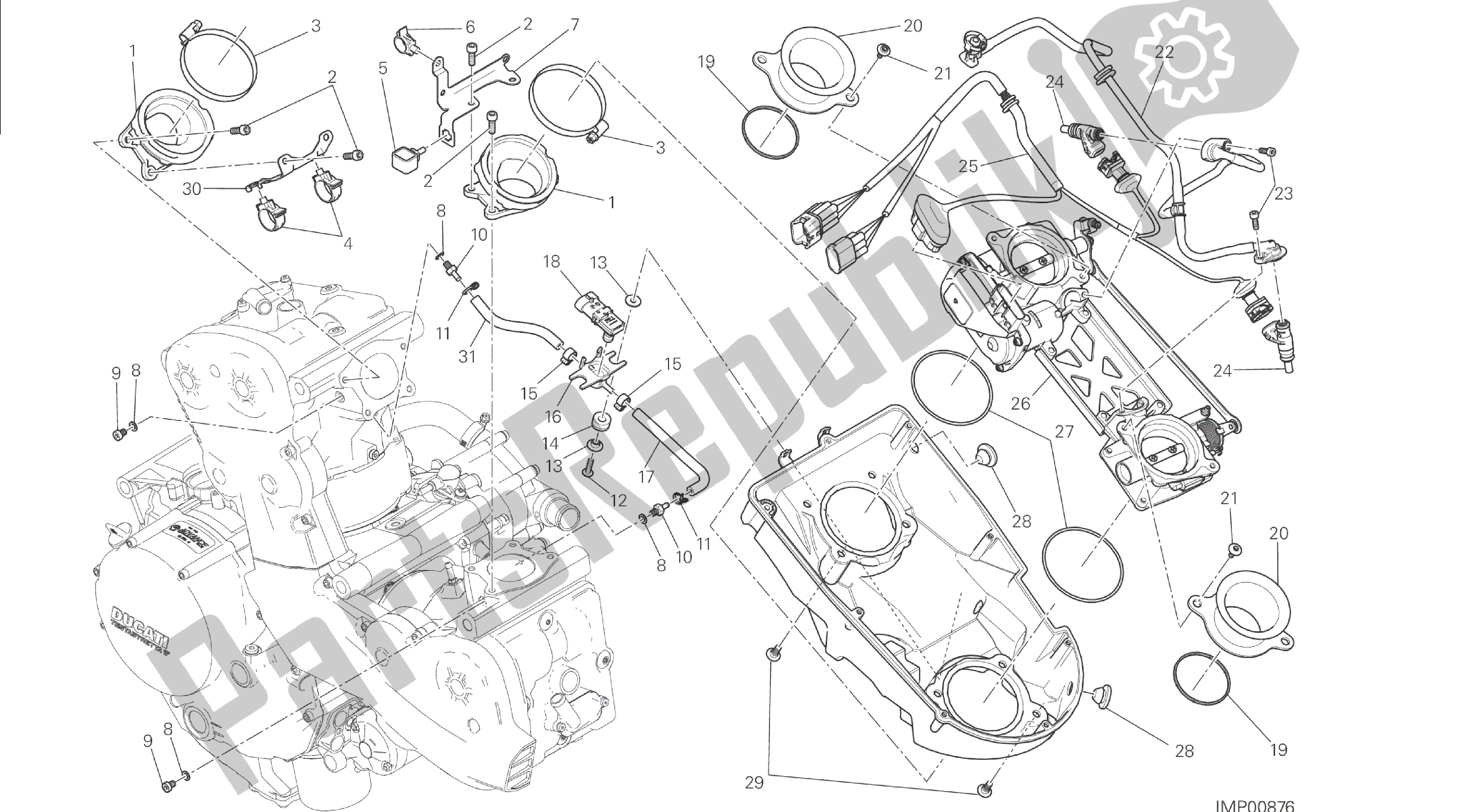 All parts for the Drawing 017 - Throttle Body [mod:m 1200s;xst:aus,eur,fra,jap]group Frame of the Ducati Monster S 1200 2014