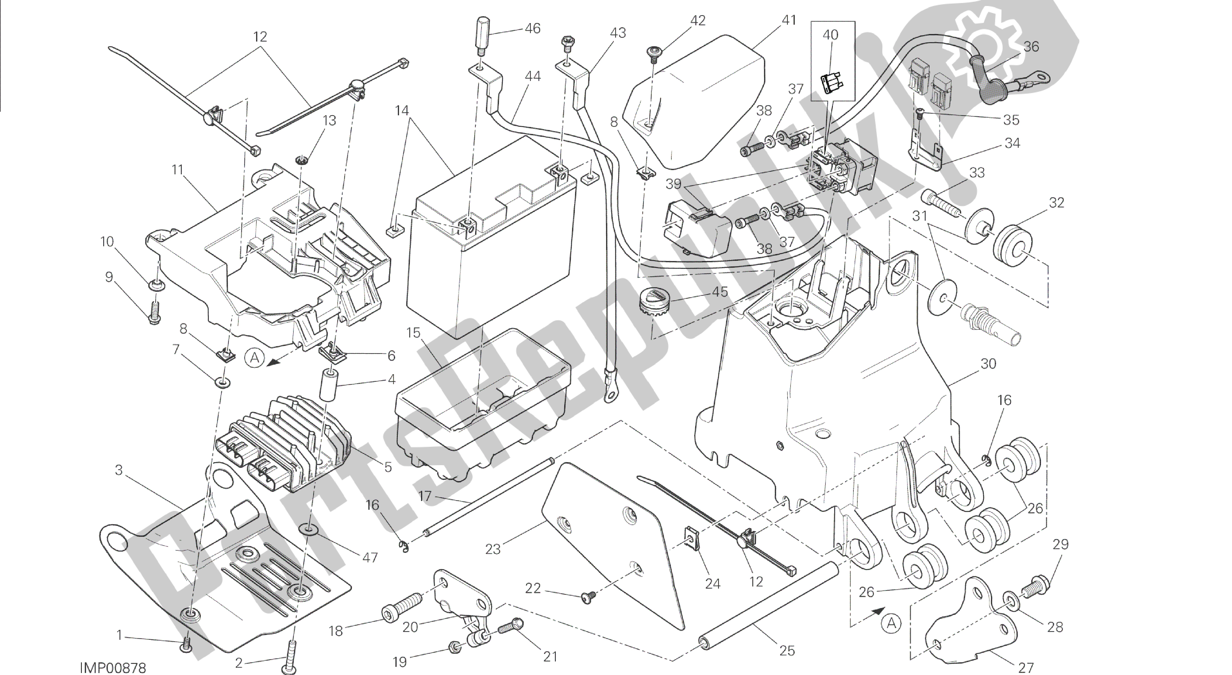 Todas as partes de Desenho 018 - Suporte De Bateria [mod: M 1200s] Grupo Elétrico do Ducati Monster S 1200 2014