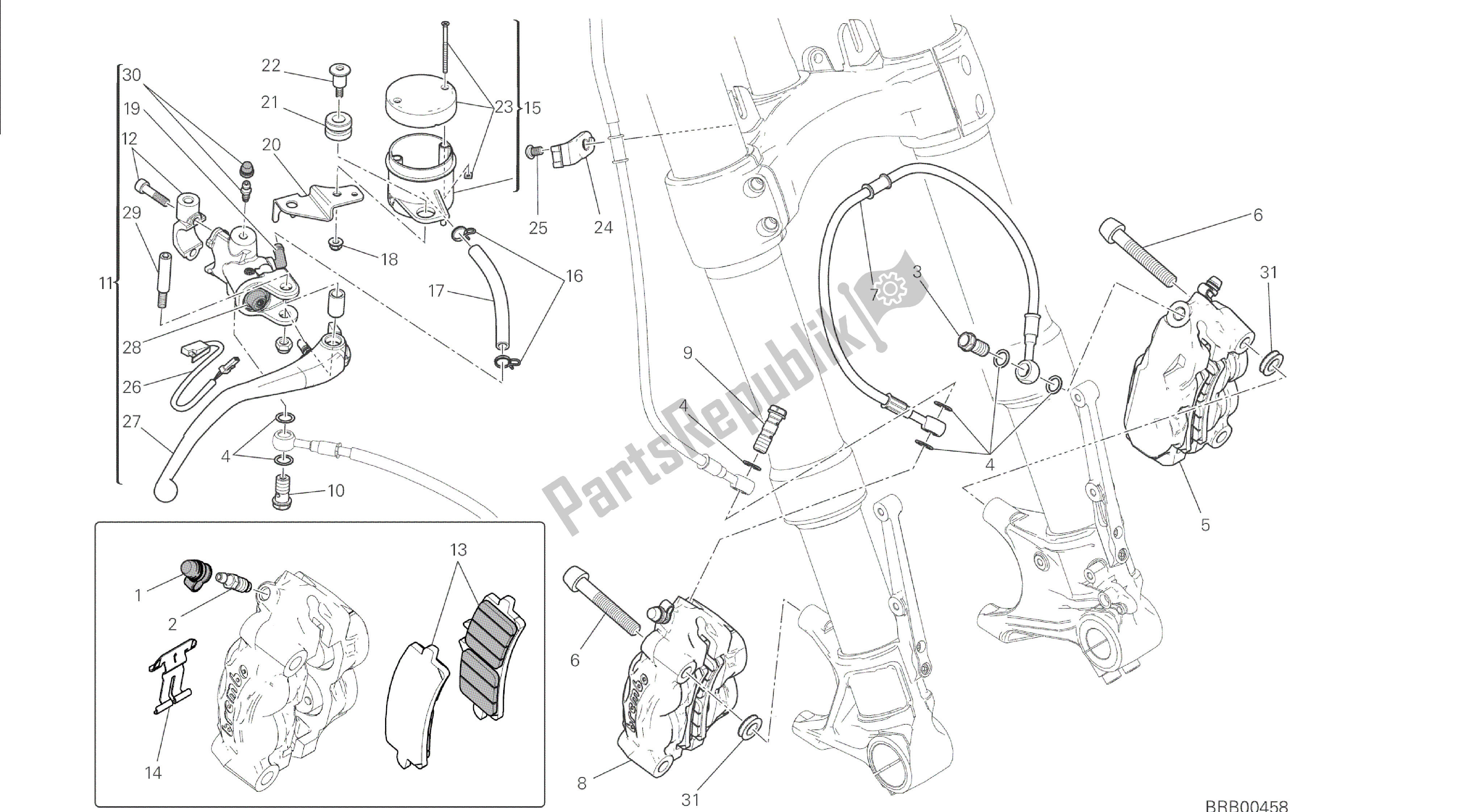 Todas las partes para Dibujo 024 - Sistema De Freno Delantero [mod: M 1200s] Cuadro De Grupo de Ducati Monster S 1200 2014