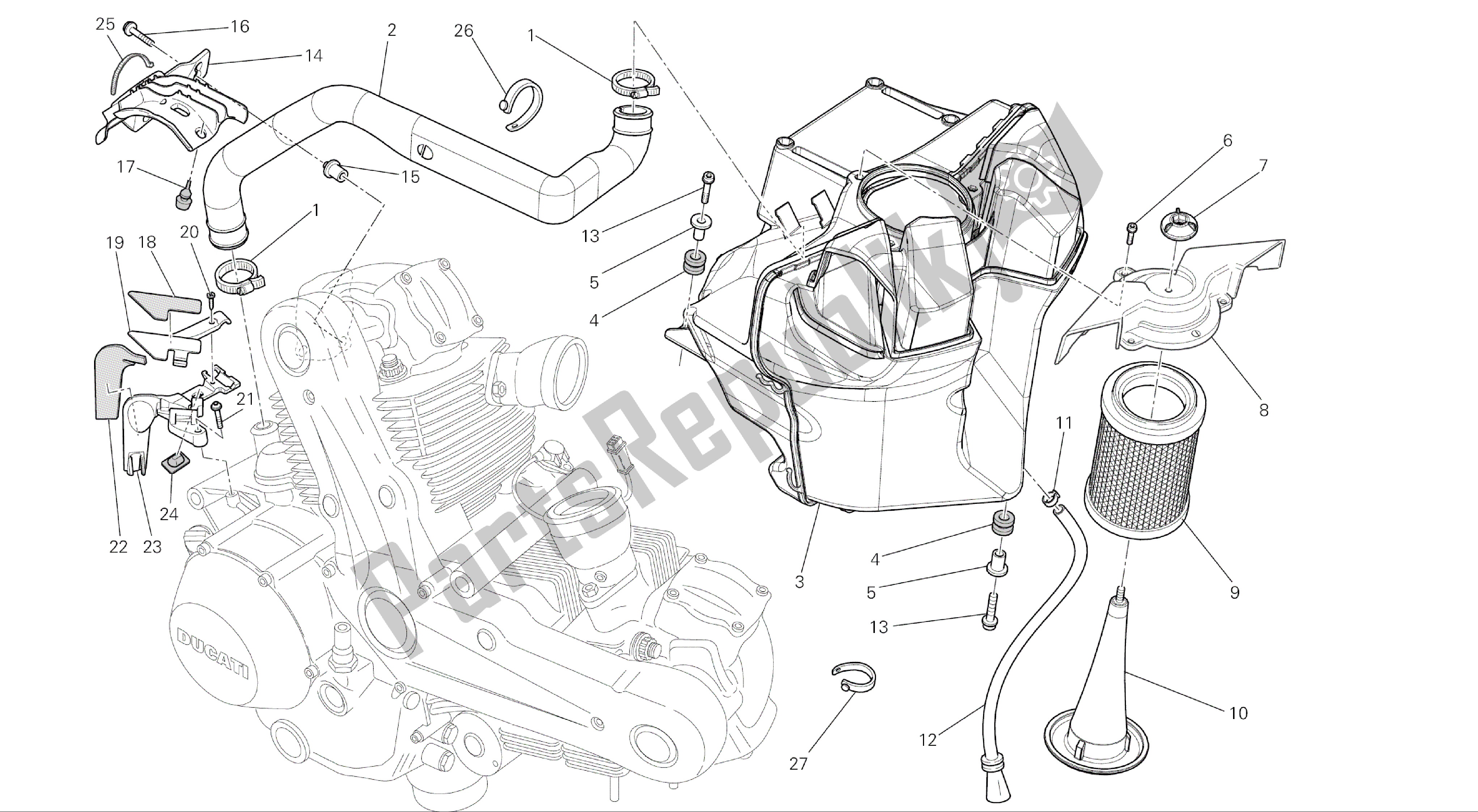 Todas las partes para Dibujo 034 - Ingesta [mod: M696 Abs, M696 + Abs; Xst: Aus, Eur, Jap] Marco De Grupo de Ducati Monster ABS 696 2014