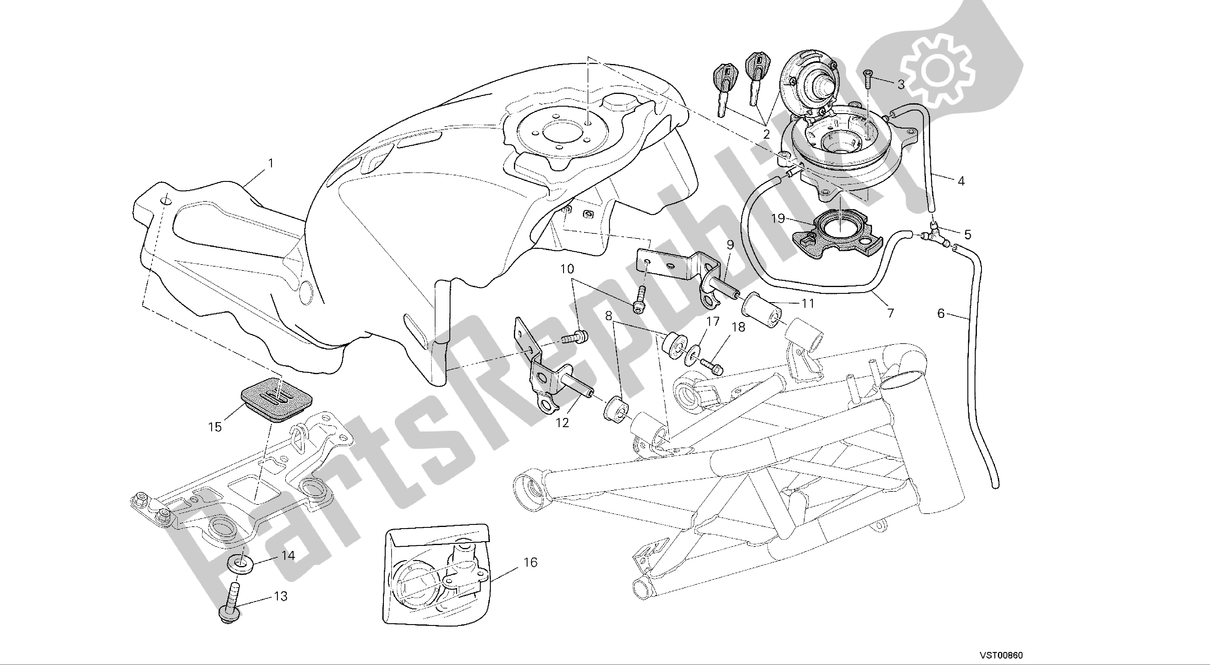 Todas las partes para Dibujo 035 - Tanque De Combustible [mod: M696 Abs, M696 + Abs; Xst: Aus, Eur, Jap] Grupo De Cuadros de Ducati Monster ABS 696 2014