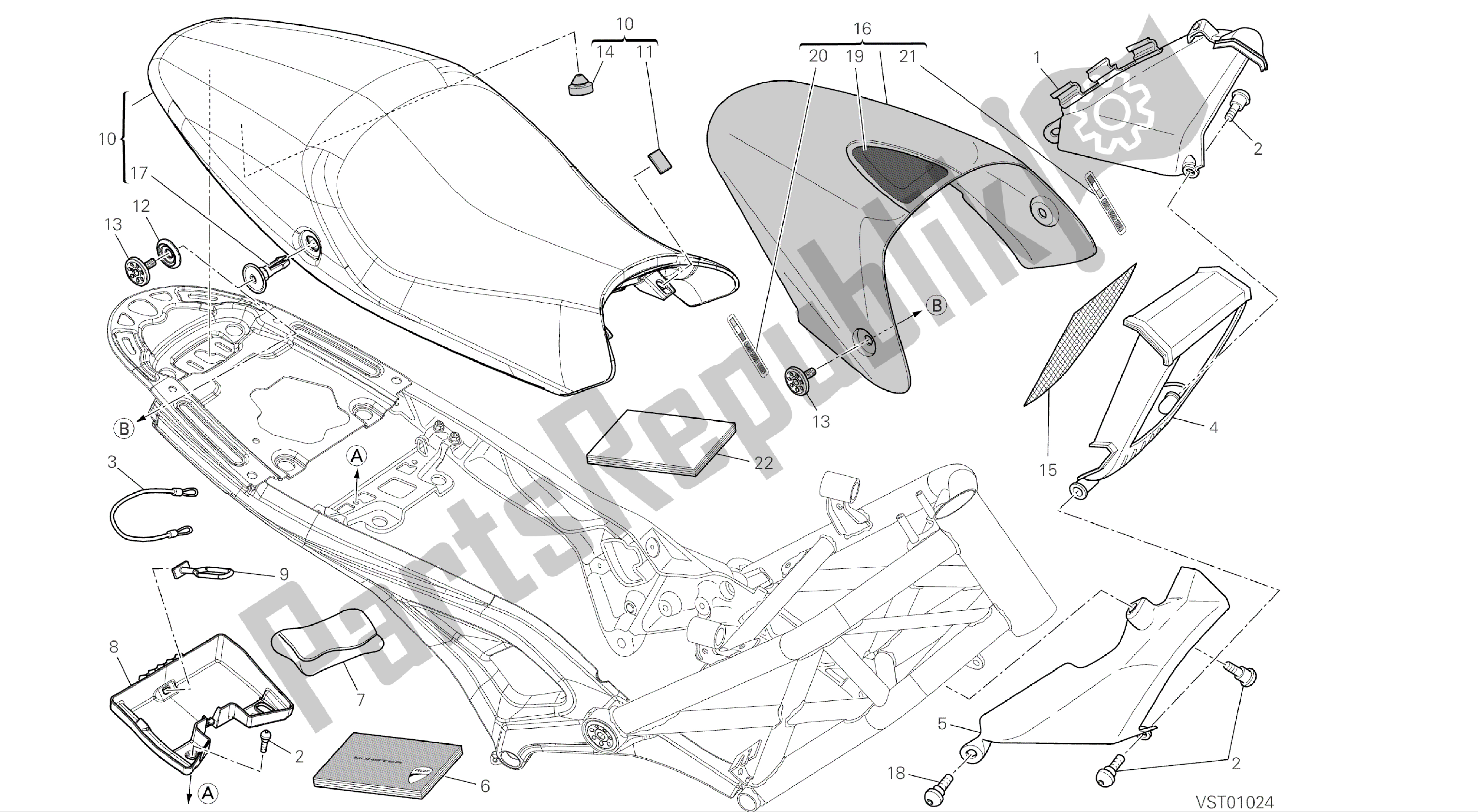 All parts for the Drawing 037 - Seat [mod:m696 Abs,m696+abs;xst:aus,eur,jap]group Frame of the Ducati Monster ABS 696 2014