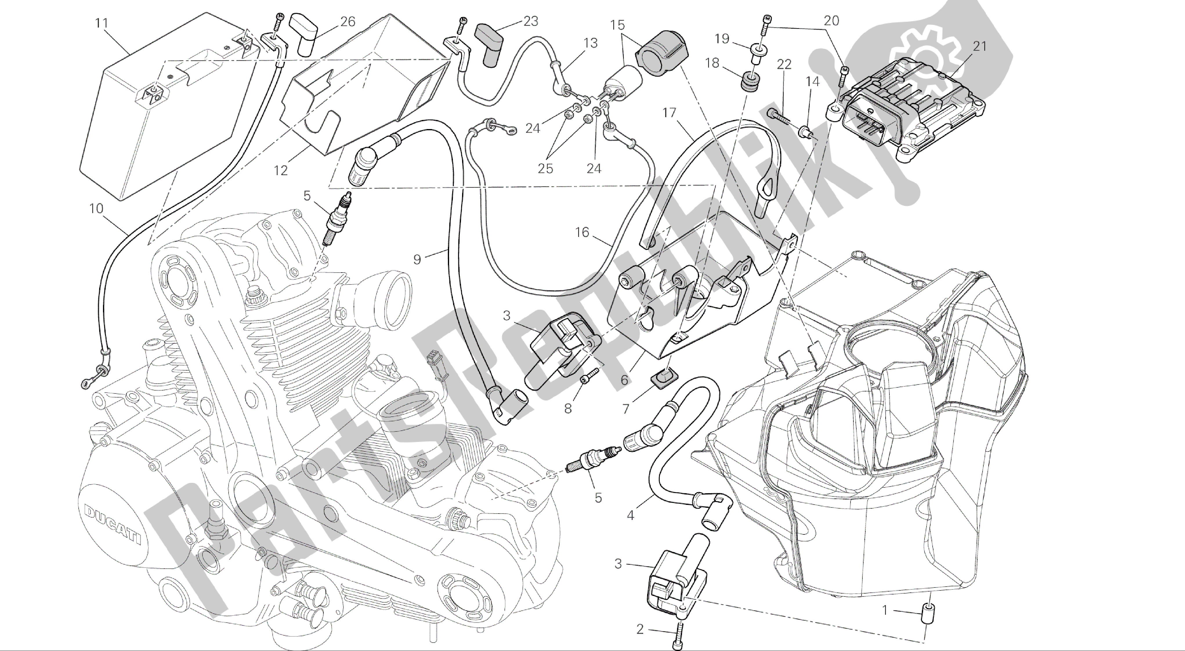 Todas las partes para Dibujo 019 - Batería [mod: M696 Abs, M696 + Abs; Xst: Aus, Eur, Jap] Grupo Eléctrico de Ducati Monster ABS 696 2014