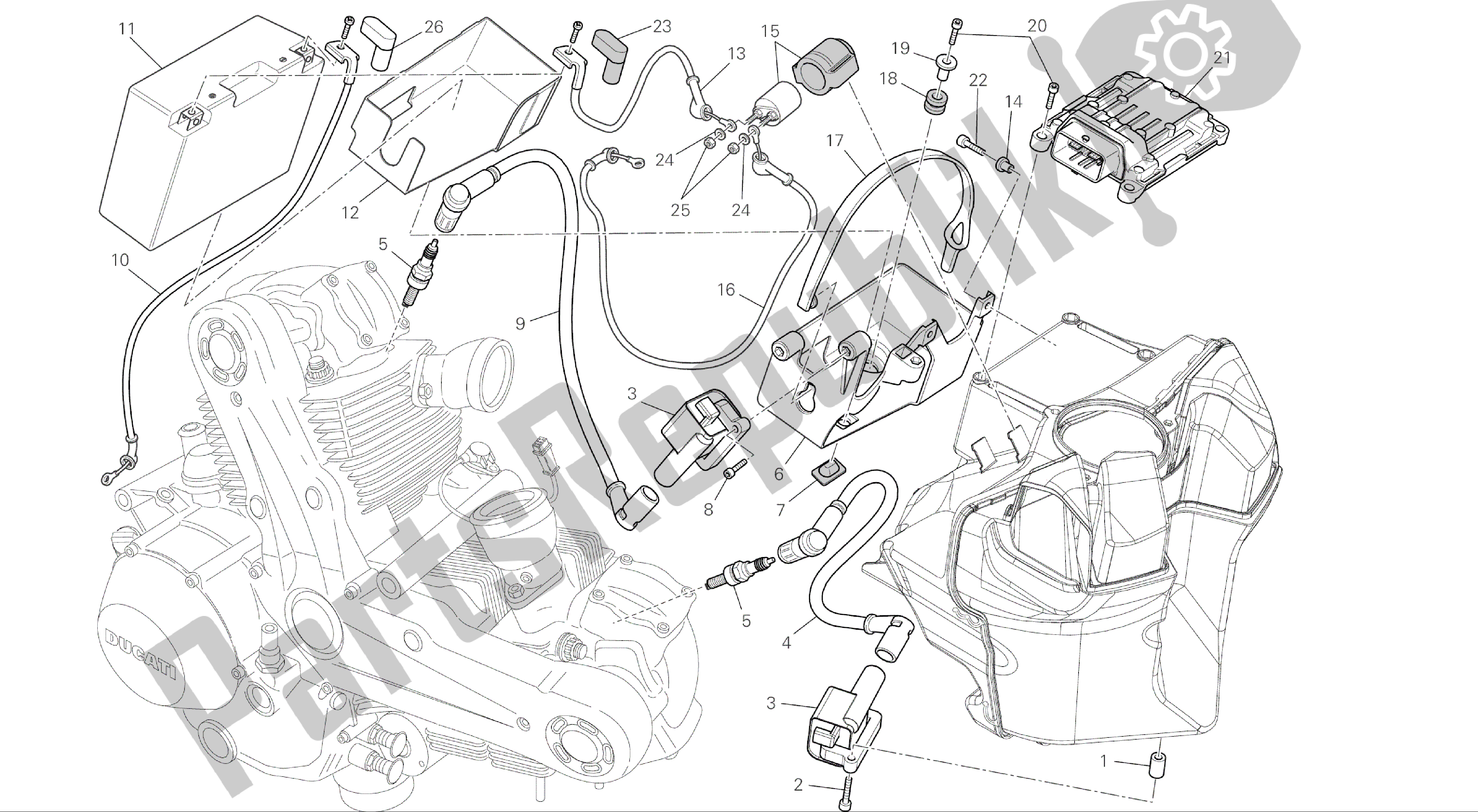 Wszystkie części do Rysunek 019 - Akumulator [mod: M696 Abs, M696 + Abs; Xst: Aus, Eur, Jap] Grupa Elektryczna Ducati Monster ABS 696 2014