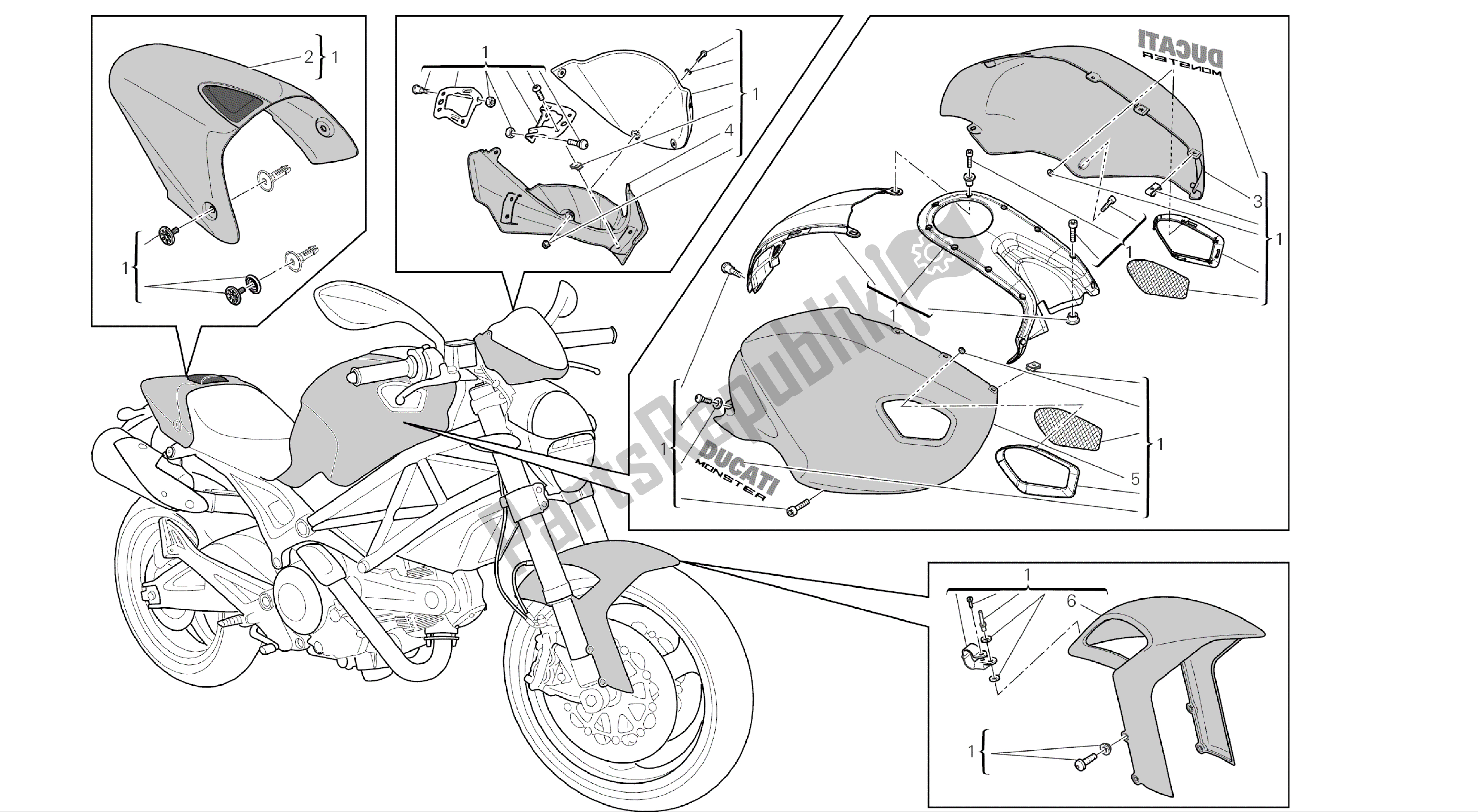 All parts for the Drawing 042 - Art Kit [mod:m696 Abs,m696+abs;xst:eur]group Frame of the Ducati Monster ABS 696 2014