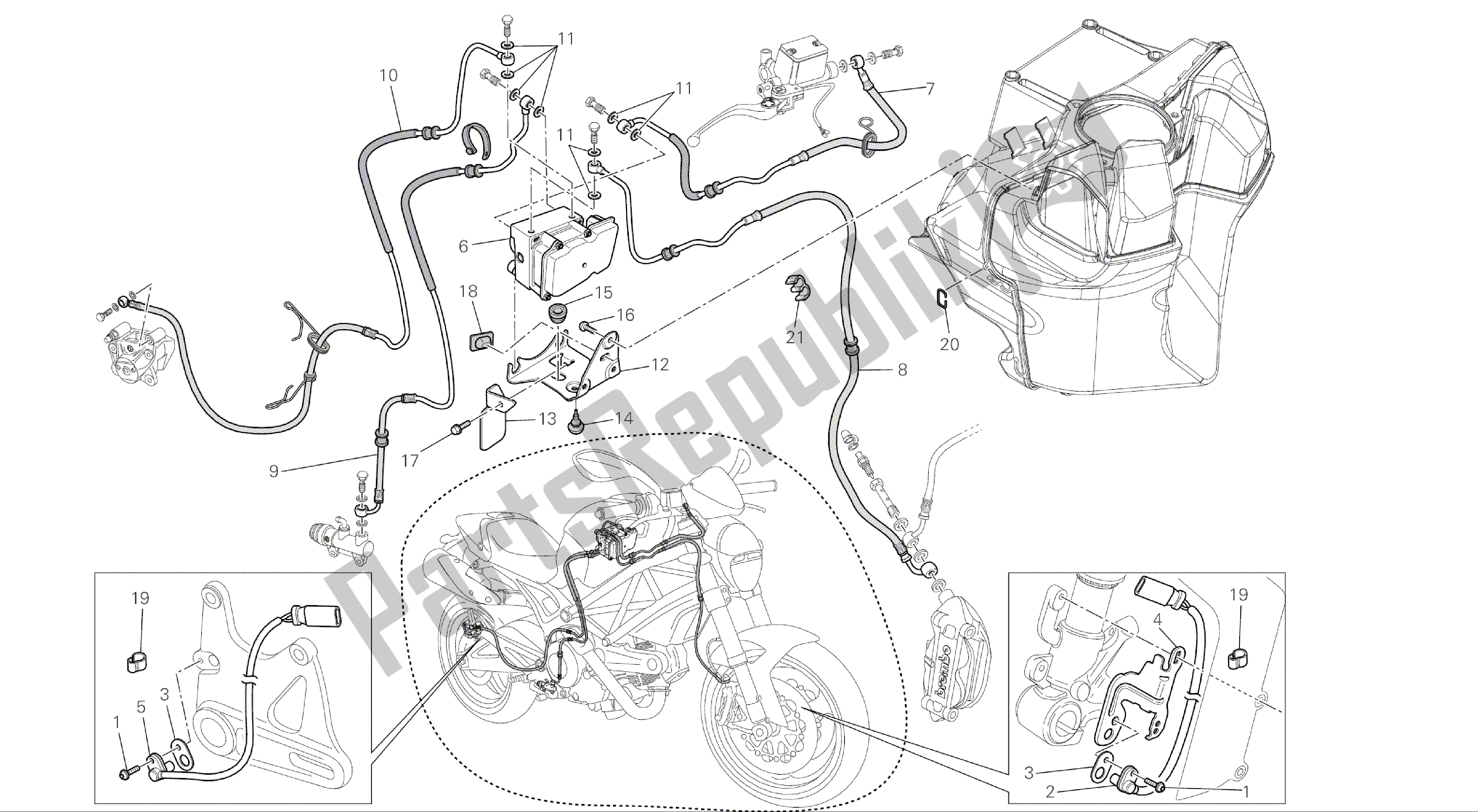All parts for the Drawing 28a - Braking System Abs [mod:m696 Abs,m696+abs;xst:aus,eur,jap]group Frame of the Ducati Monster ABS 696 2014