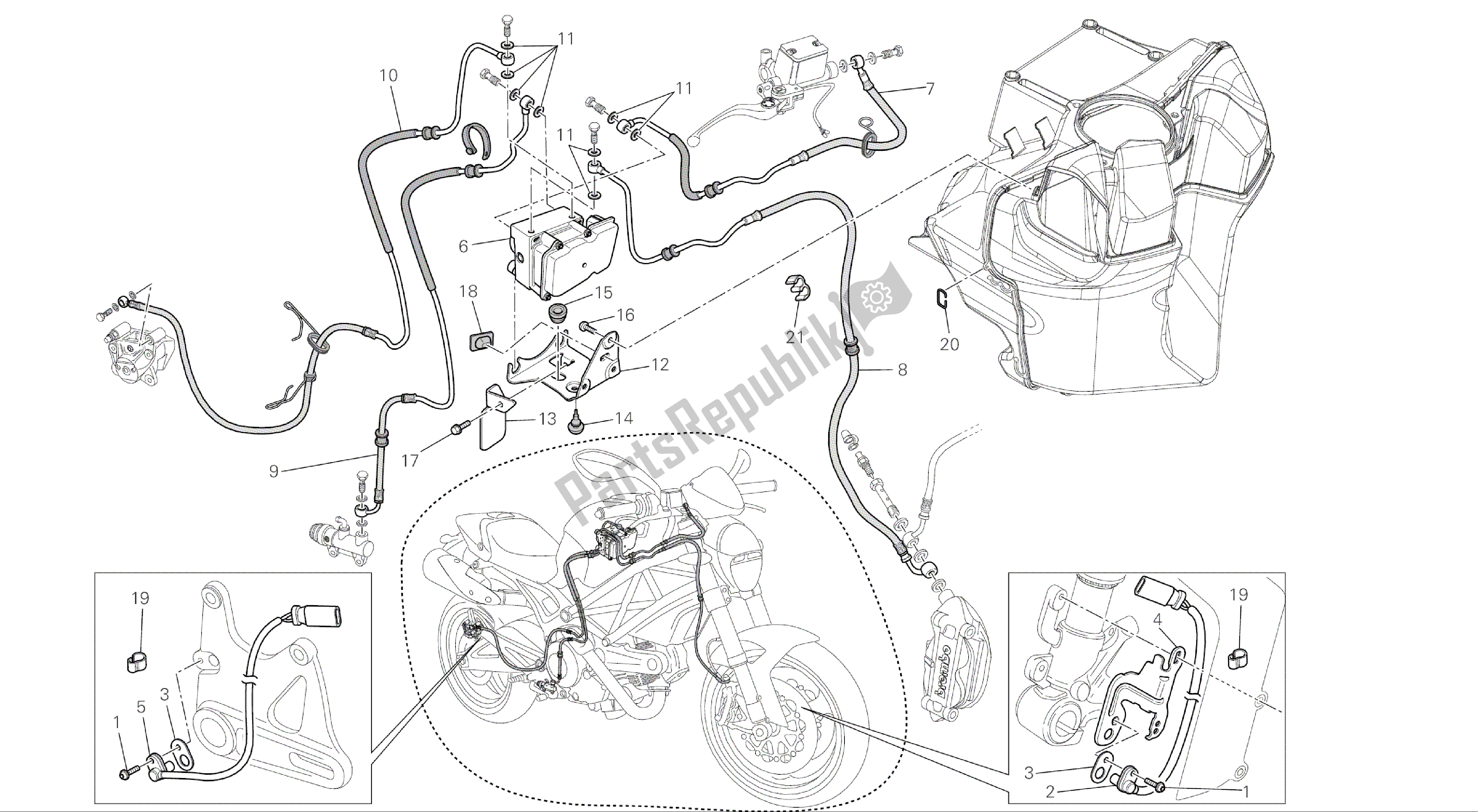 All parts for the Drawing 28a - Braking System Abs [mod:m696 Abs,m696+abs;xst:aus,eur,jap]group Frame of the Ducati Monster ABS 696 2014