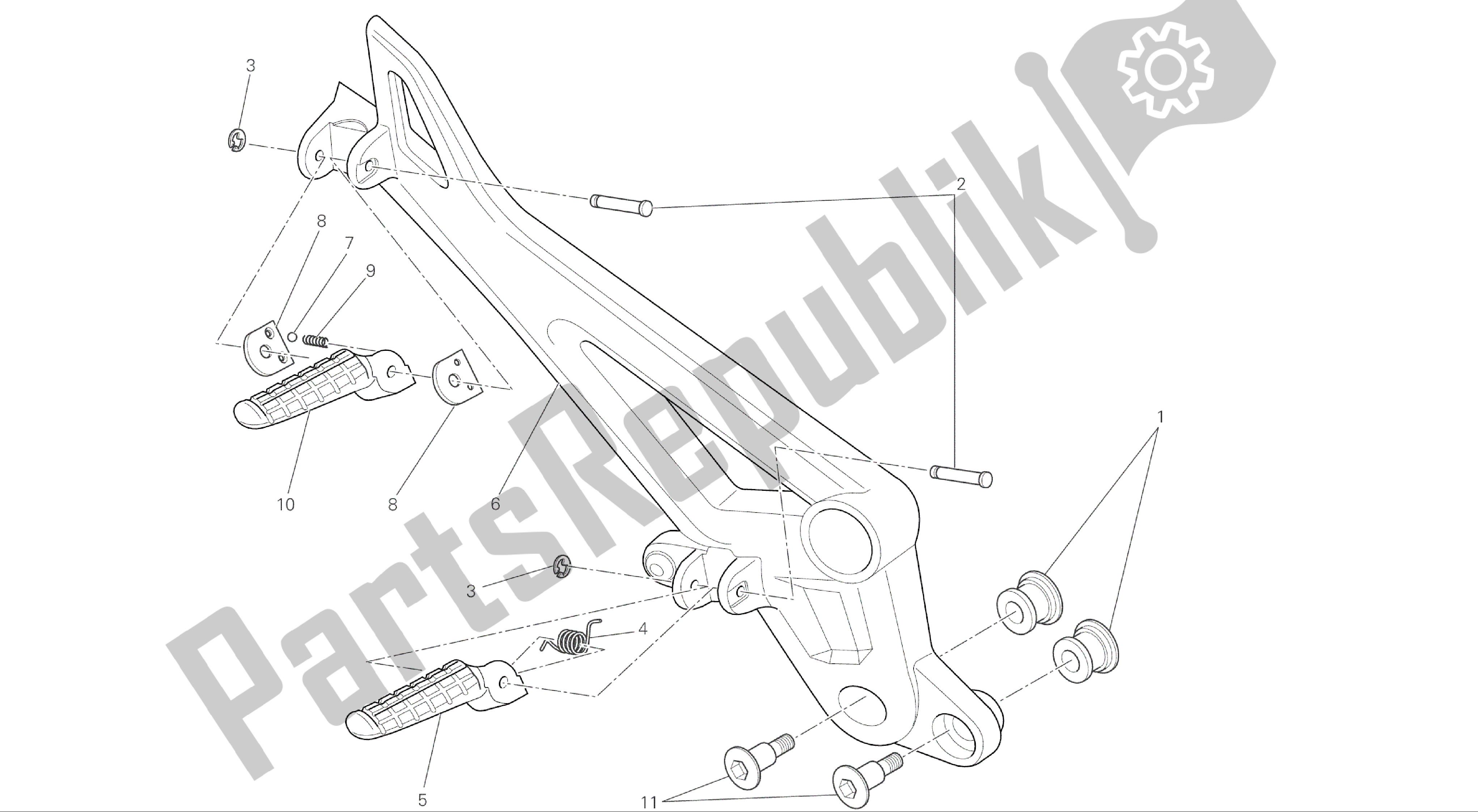 Todas las partes para Dibujo 31a - Reposapiés, Derecha [mod: M696 Abs, M696 + Abs; Xst: Aus, Eur, Jap] Frame Group de Ducati Monster ABS 696 2014