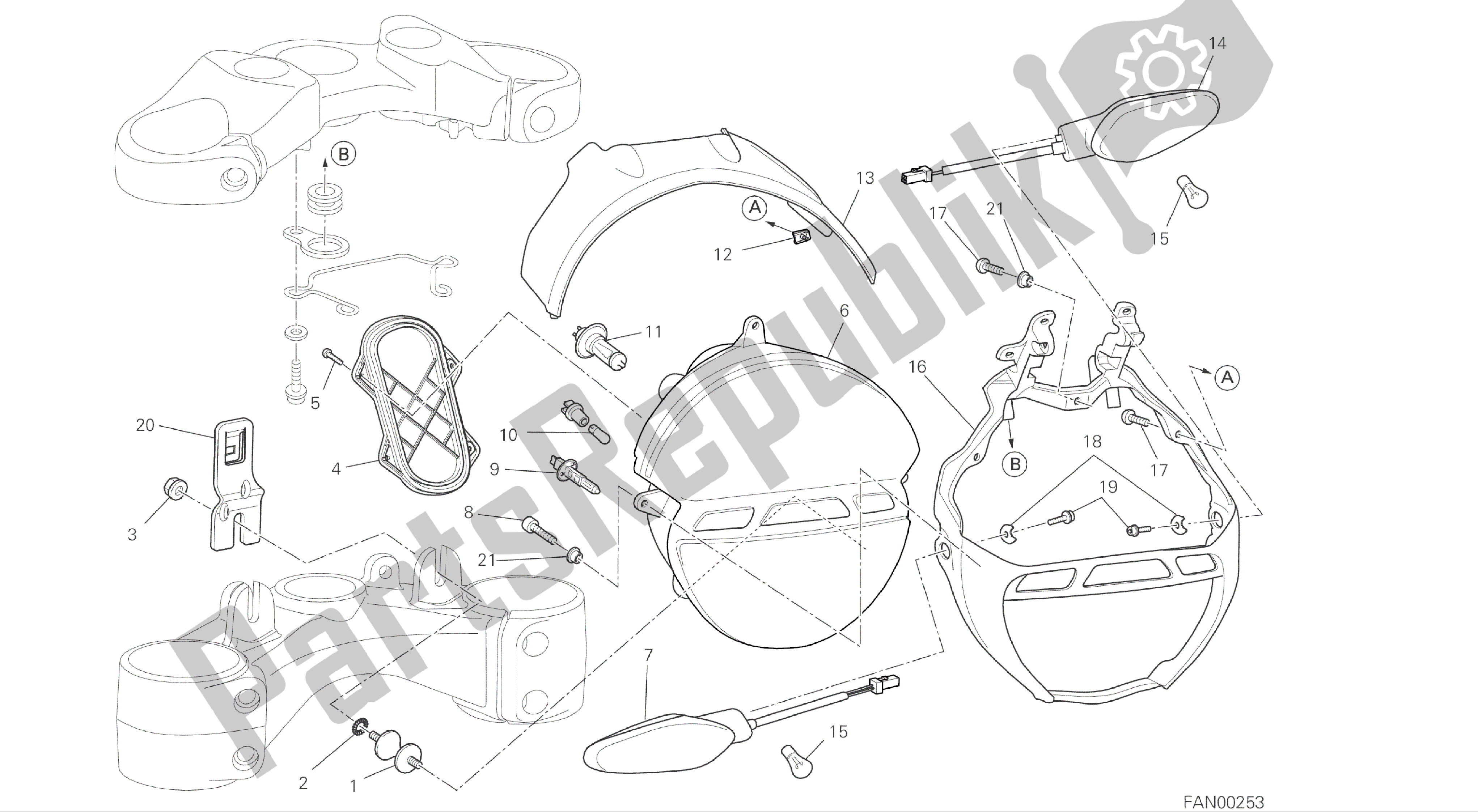 Todas las partes para Dibujo 022 - Faro [mod: M696 Abs, M696 + Abs; Xst: Aus, Eur, Jap] Grupo Eléctrico de Ducati Monster ABS 696 2014