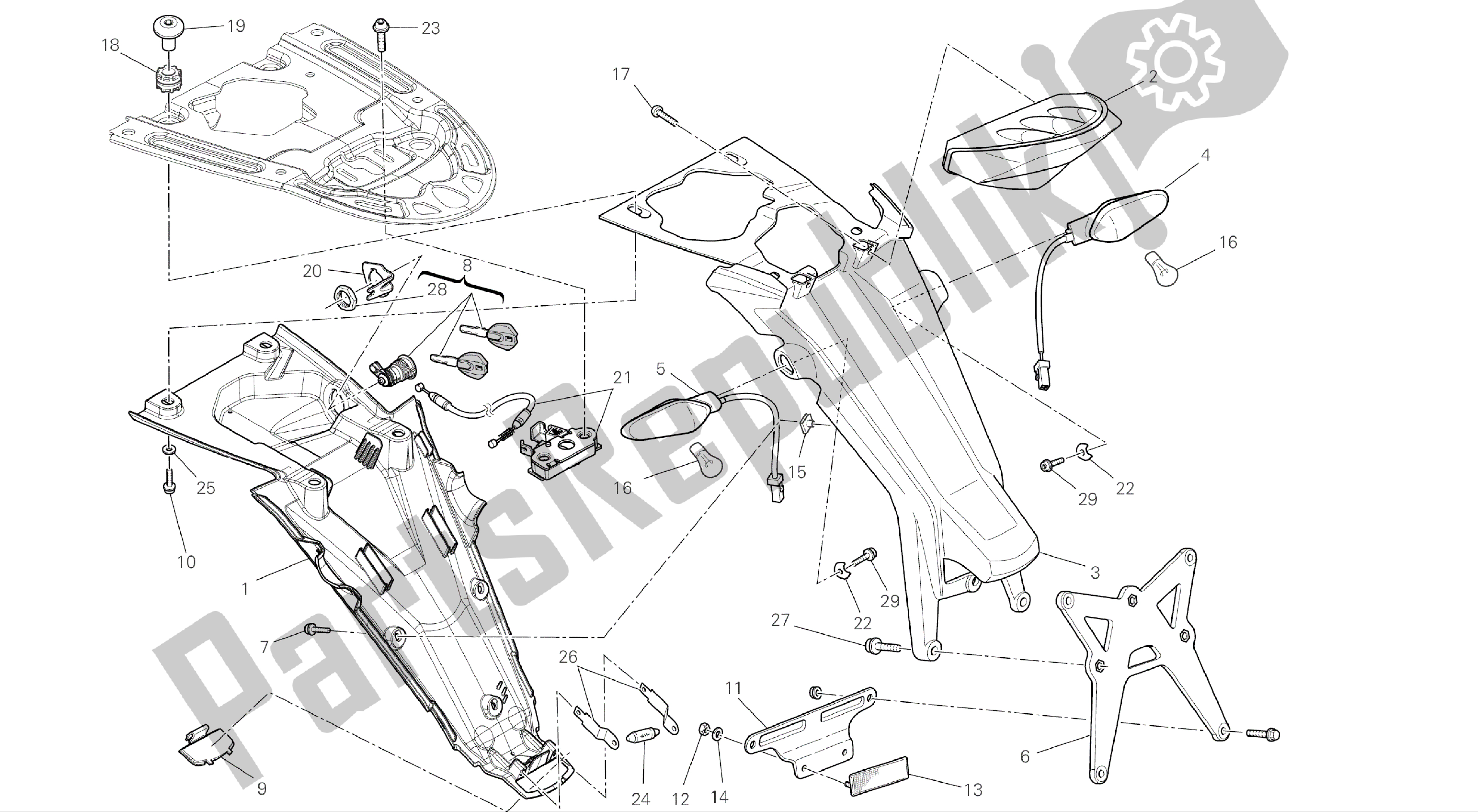Todas las partes para Dibujo 023 - Luz Trasera [mod: M696 Abs, M696 + Abs; Xst: Eur, Jap] Grupo Eléctrico de Ducati Monster ABS 696 2014