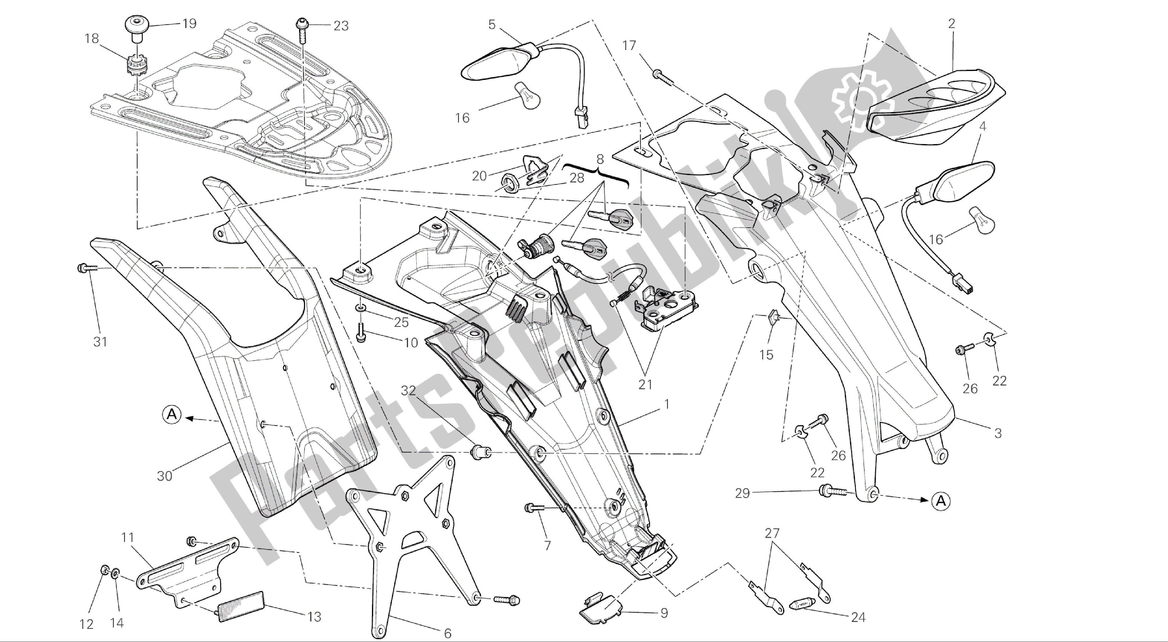 Todas las partes para Dibujo 23a - Luz Trasera Aus [mod: M696 Abs, M696 + Abs; Xst: Aus] Grupo Eléctrico de Ducati Monster ABS 696 2014