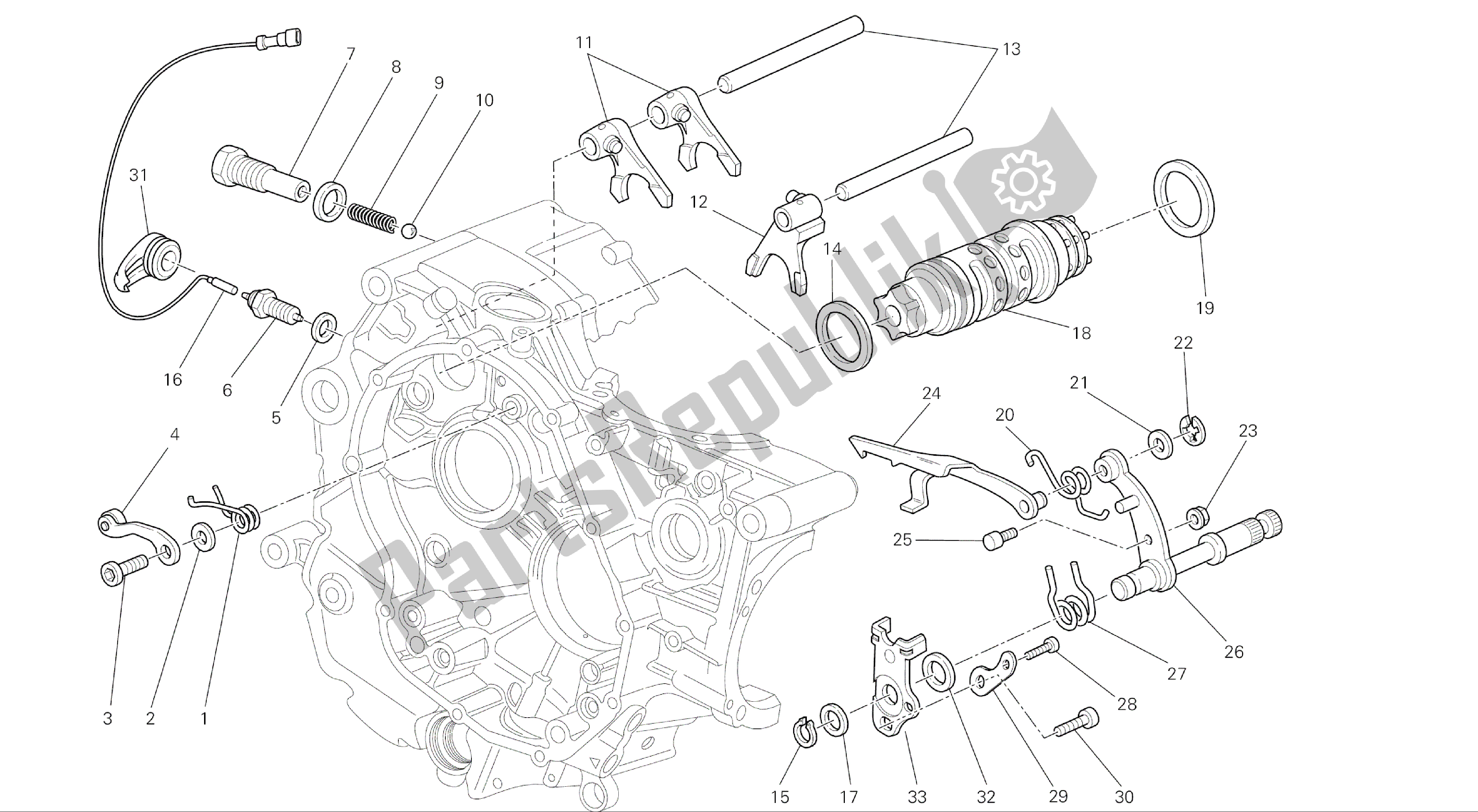 Alle onderdelen voor de Tekening 002 - Schakelnok - Vork [mod: M696 Abs, M696 + Abs; Xst: Aus, Eur, Jap] Groepsmotor van de Ducati Monster ABS 696 2014