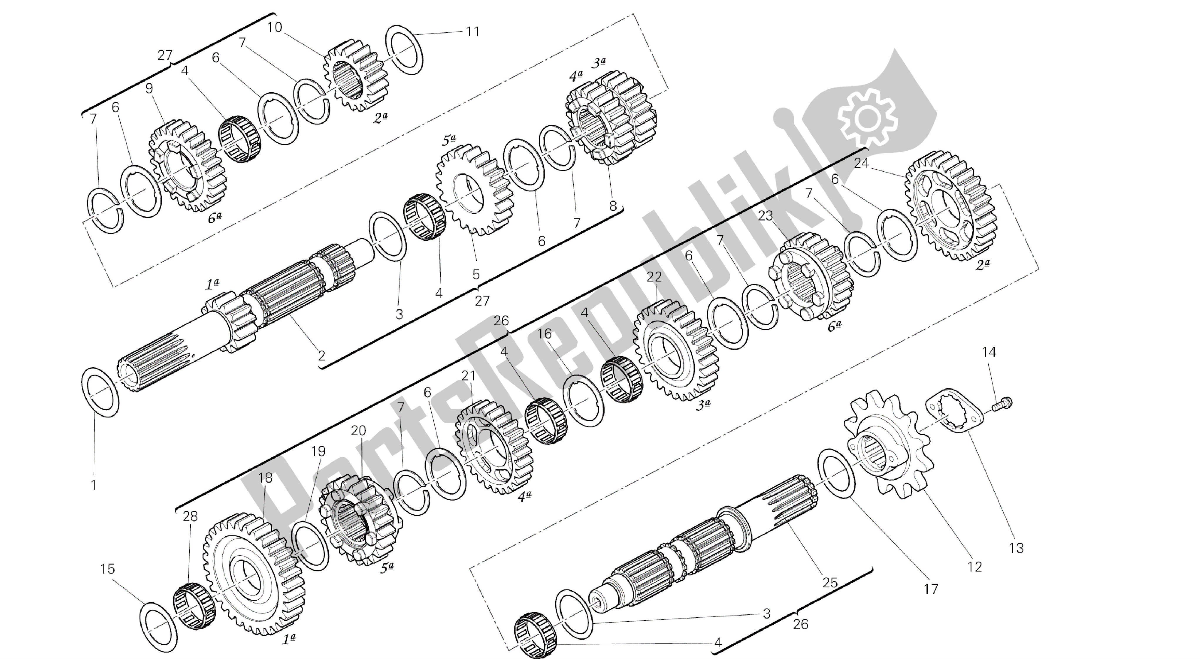 Alle onderdelen voor de Tekening 003 - Versnellingsbak [mod: M696 Abs, M696 + Abs; Xst: Aus, Eur, Jap] Groepsmotor van de Ducati Monster ABS 696 2014