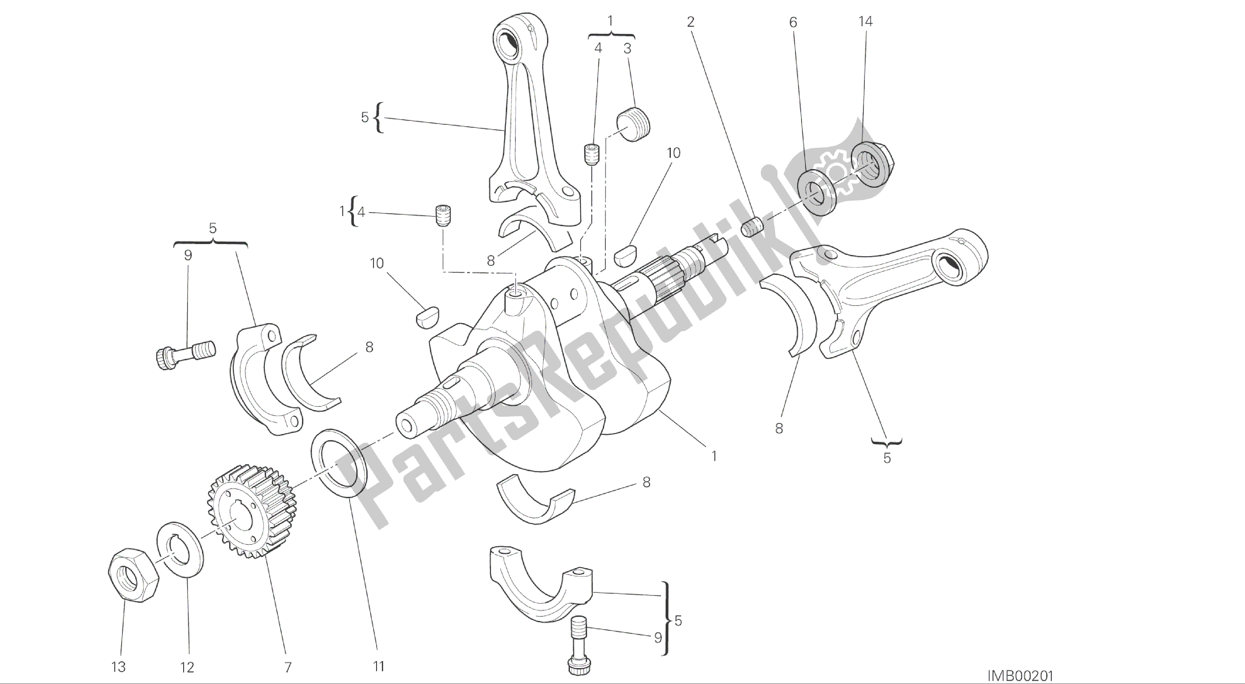 Toutes les pièces pour le Dessin 006 - Vilebrequin [mod: M696 Abs, M696 + Abs; Xst: Aus, Eur, Jap] Groupe Moteur du Ducati Monster ABS 696 2014