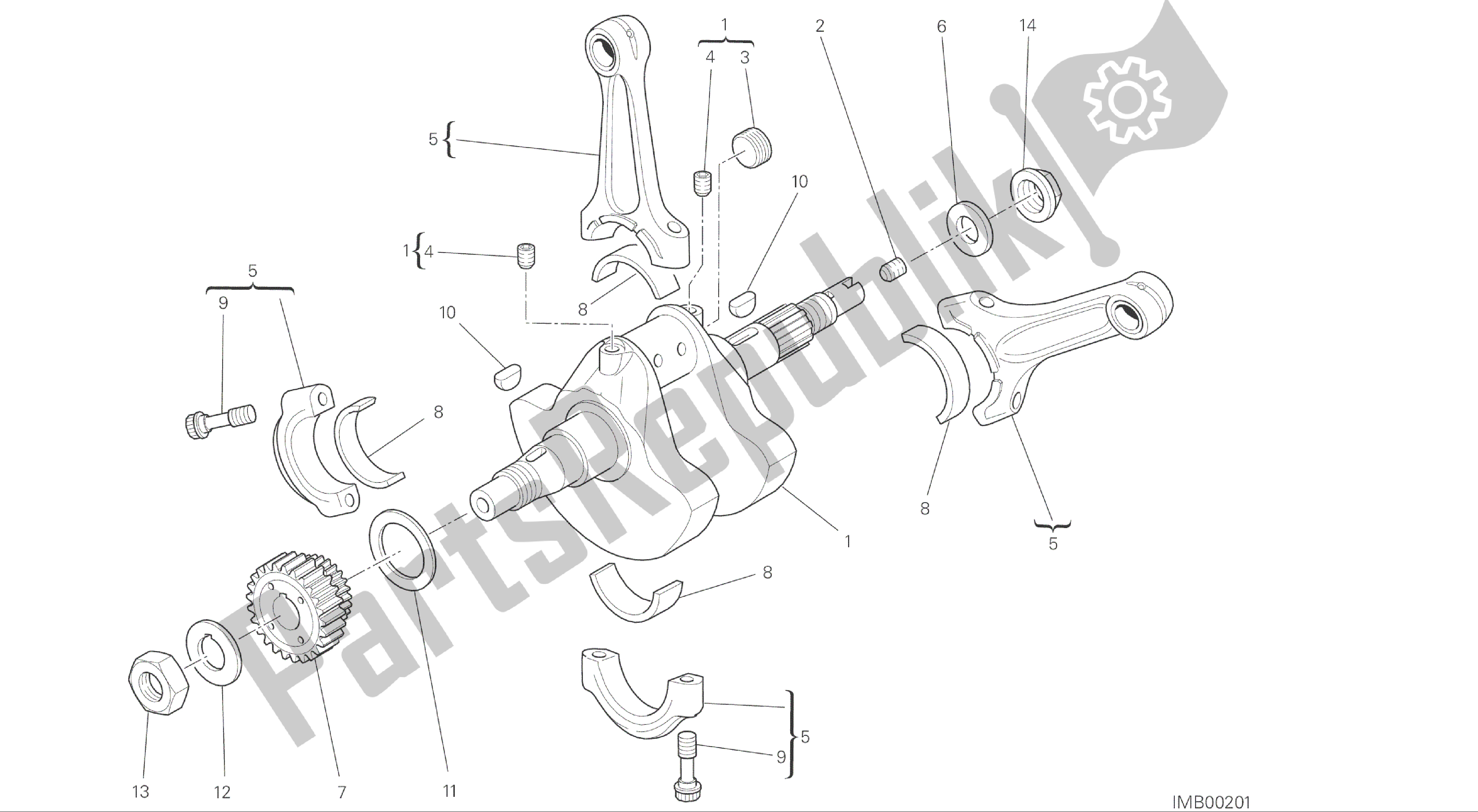 Todas las partes para Dibujo 006 - Cigüeñal [mod: M696 Abs, M696 + Abs; Xst: Aus, Eur, Jap] Motor De Grupo de Ducati Monster ABS 696 2014