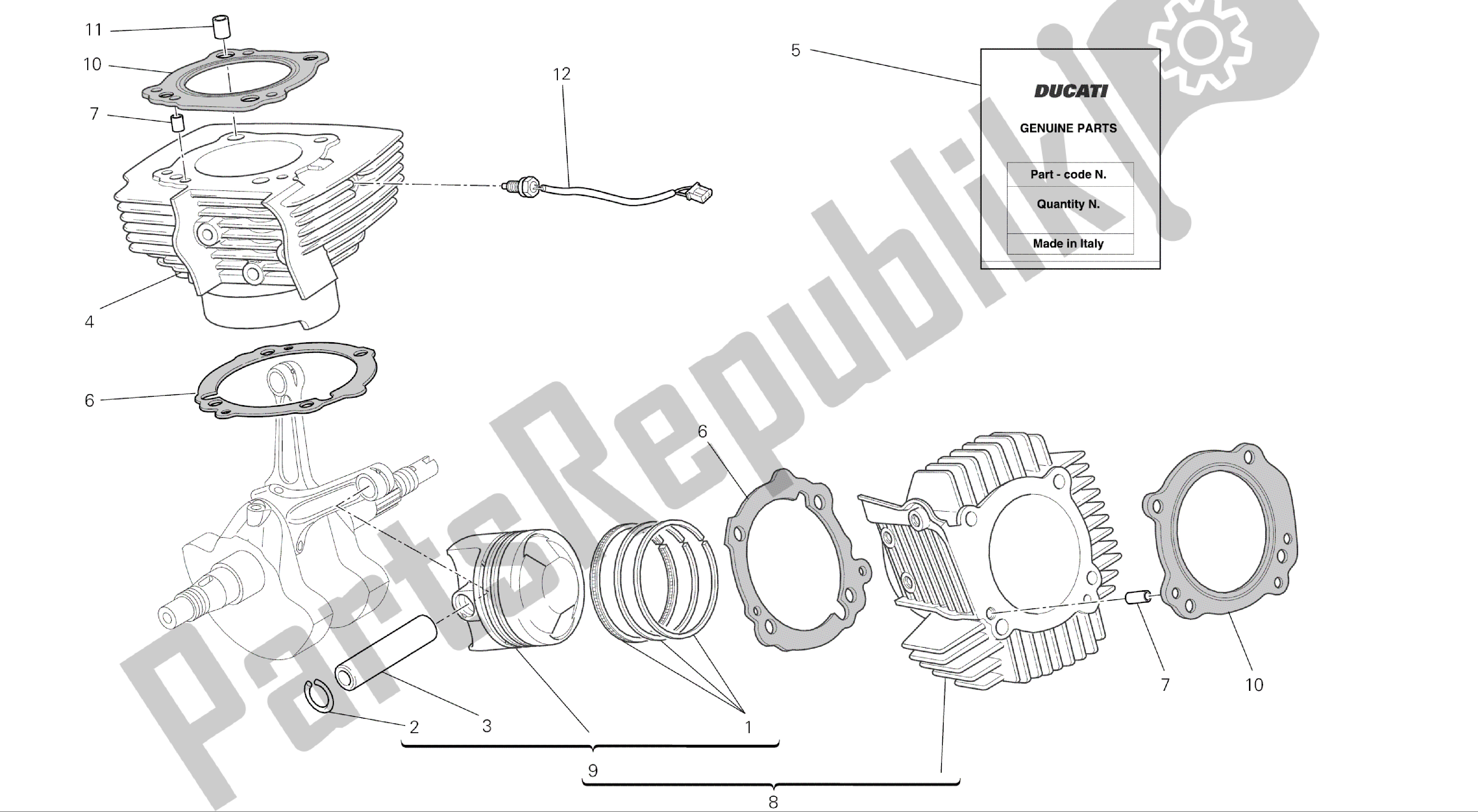 Todas las partes para Dibujo 007 - Cilindro - Pistón [mod: M696 Abs, M696 + Abs; Xst: Aus, Eur, Jap] Motor De Grupo de Ducati Monster ABS 696 2014